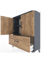 Arges Şifonyer 2 Raflı Tek Çekmeceli 2 Kapaklı 88x30x106 Antrasit-Çam