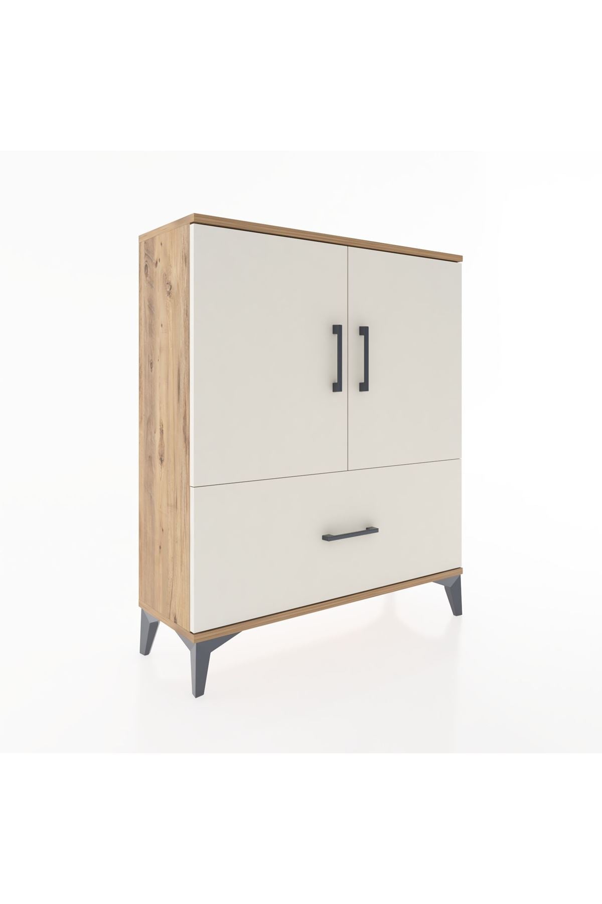 Arges Şifonyer 2 Raflı Tek Çekmeceli 2 Kapaklı 88x30x106 Çam-Aytaşı