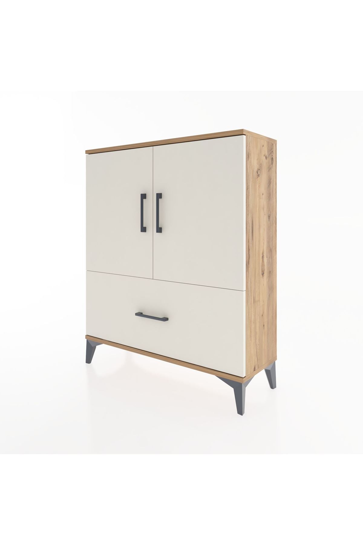 Arges Şifonyer 2 Raflı Tek Çekmeceli 2 Kapaklı 88x30x106 Çam-Aytaşı