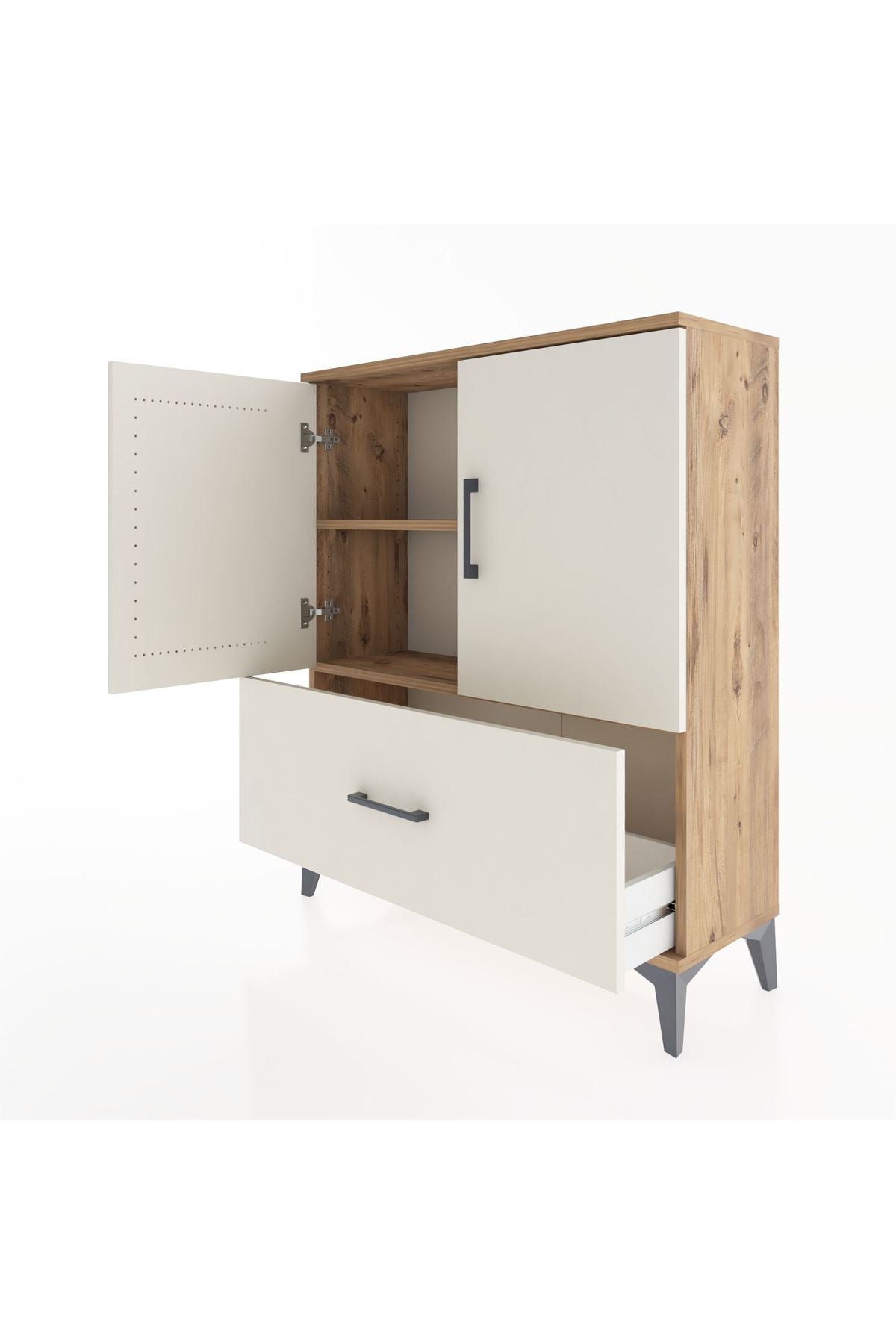 Arges Şifonyer 2 Raflı Tek Çekmeceli 2 Kapaklı 88x30x106 Çam-Aytaşı