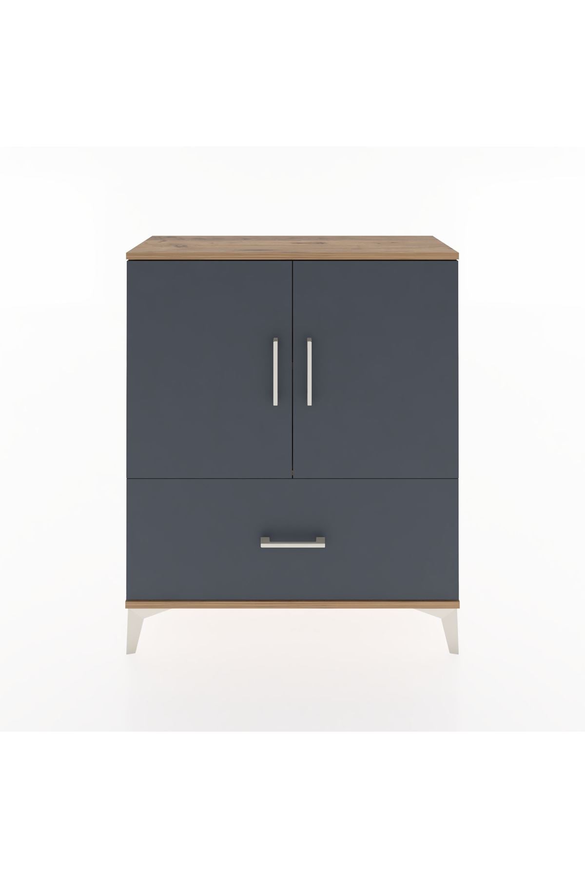 Arges Şifonyer 2 Raflı Tek Çekmeceli 2 Kapaklı 88x30x106 Çam-Antrasit