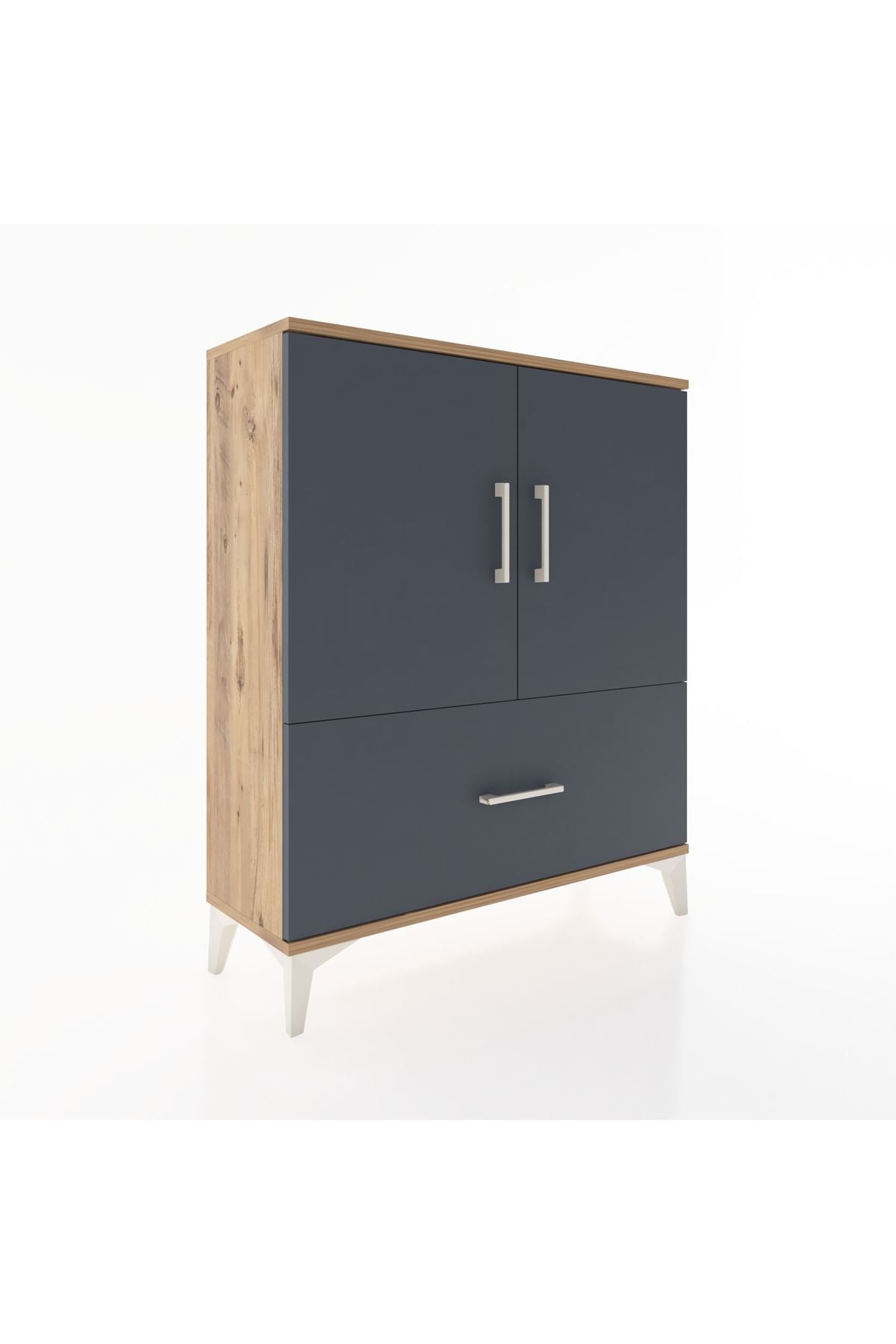 Arges Şifonyer 2 Raflı Tek Çekmeceli 2 Kapaklı 88x30x106 Çam-Antrasit