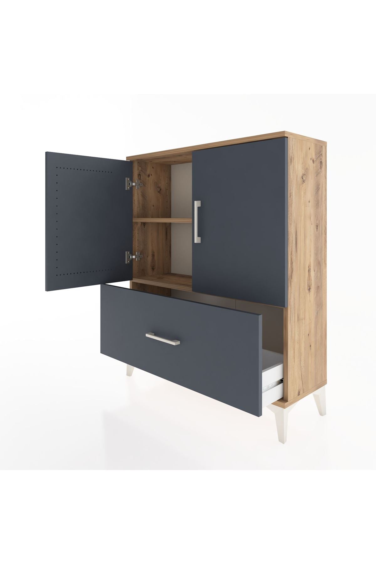 Arges Şifonyer 2 Raflı Tek Çekmeceli 2 Kapaklı 88x30x106 Çam-Antrasit