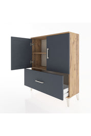 Arges Şifonyer 2 Raflı Tek Çekmeceli 2 Kapaklı 88x30x106 Çam-Antrasit