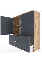 Arges Şifonyer 2 Raflı Tek Çekmeceli 2 Kapaklı 88x30x106 Çam-Antrasit