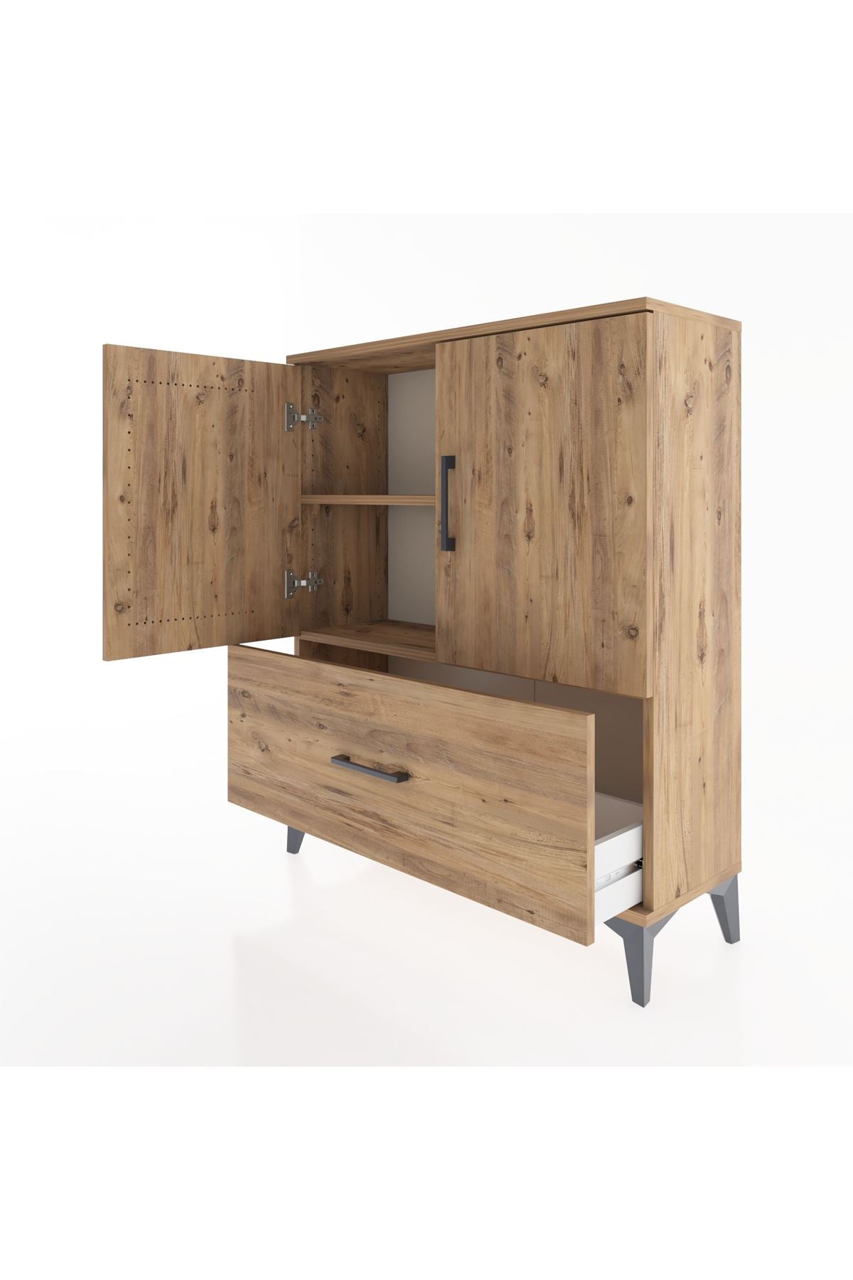 Arges Şifonyer 2 Raflı Tek Çekmeceli 2 Kapaklı 88x30x106 Çam-Çam