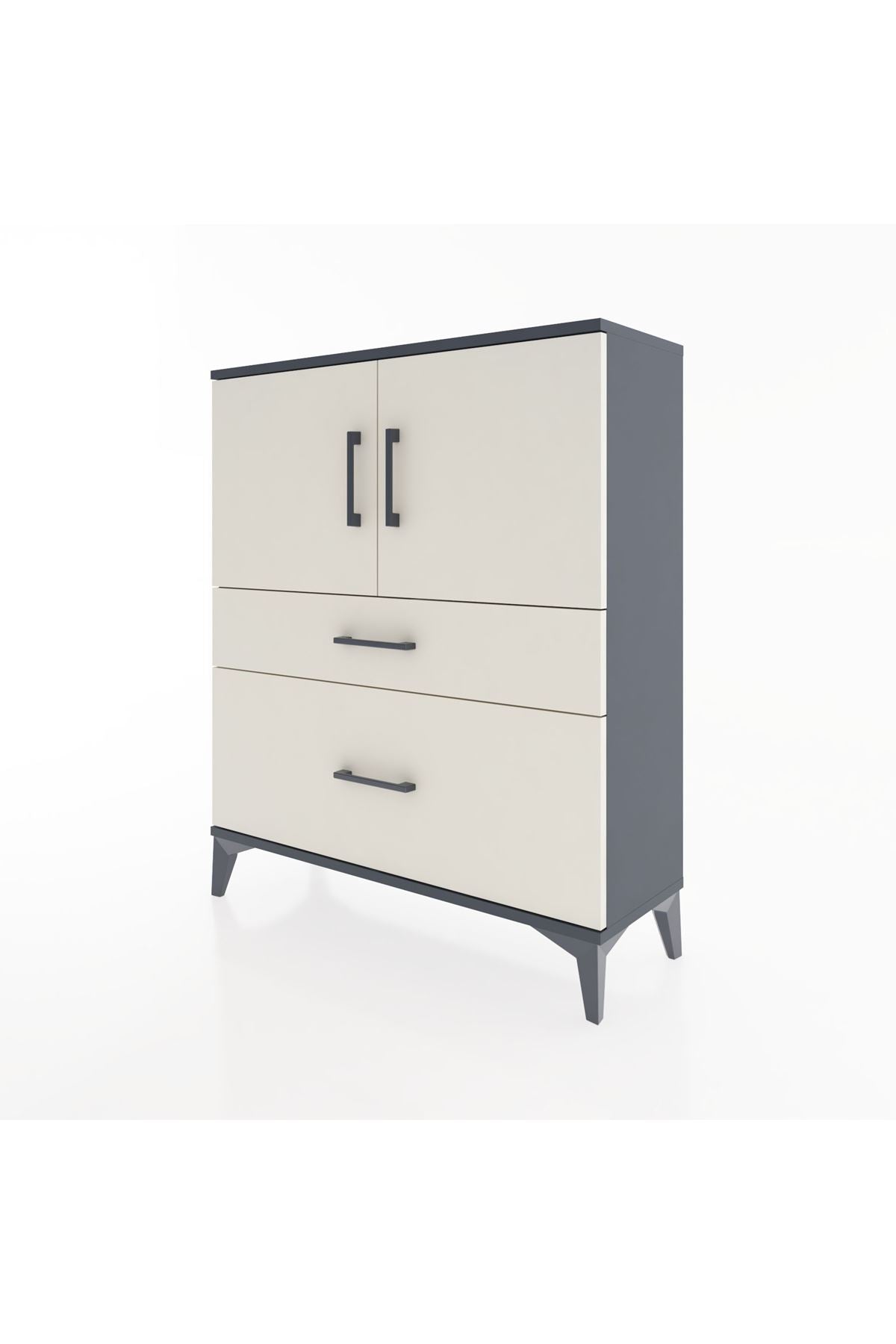 Arges Şifonyer 2 Raflı 2 Çekmeceli 2 Kapaklı 88x30x106 Antrasit-Aytaşı