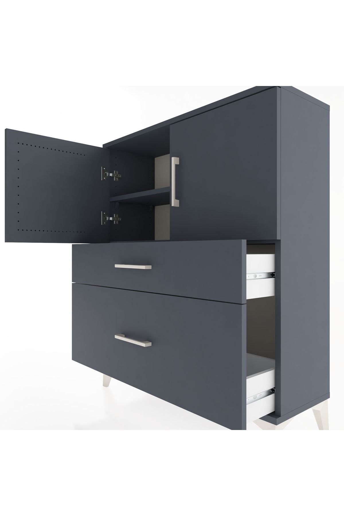 Arges Şifonyer 2 Raflı 2 Çekmeceli 2 Kapaklı 88x30x106 Antrasit-Antrasit