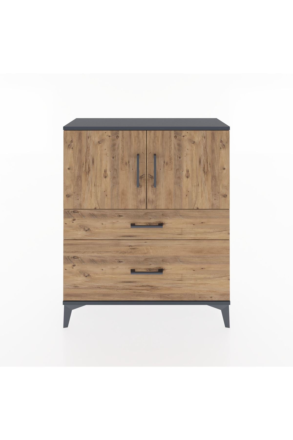 Arges Şifonyer 2 Raflı 2 Çekmeceli 2 Kapaklı 88x30x106 Antrasit-Çam