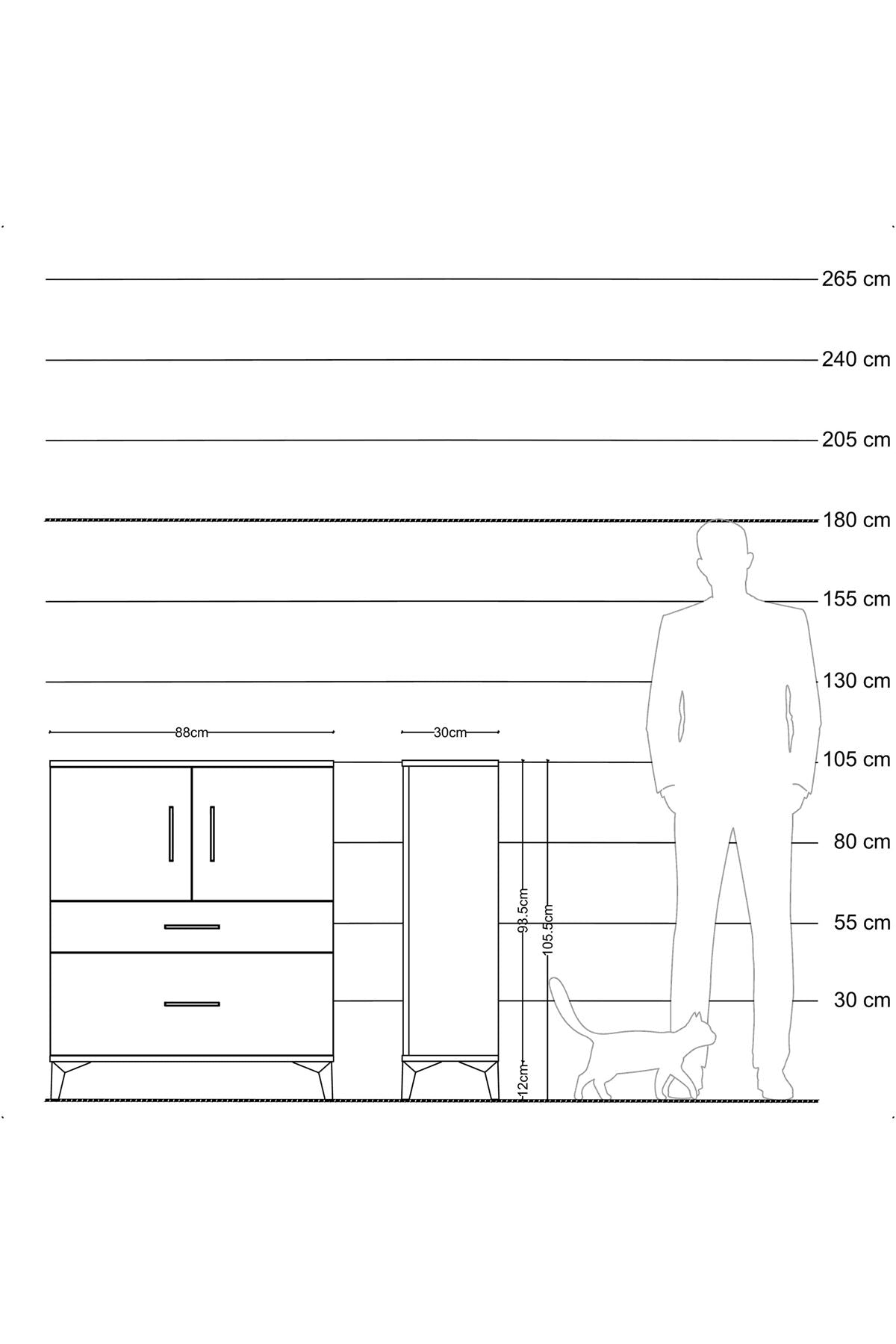 Arges Şifonyer 2 Raflı 2 Çekmeceli 2 Kapaklı 88x30x106 Antrasit-Antrasit