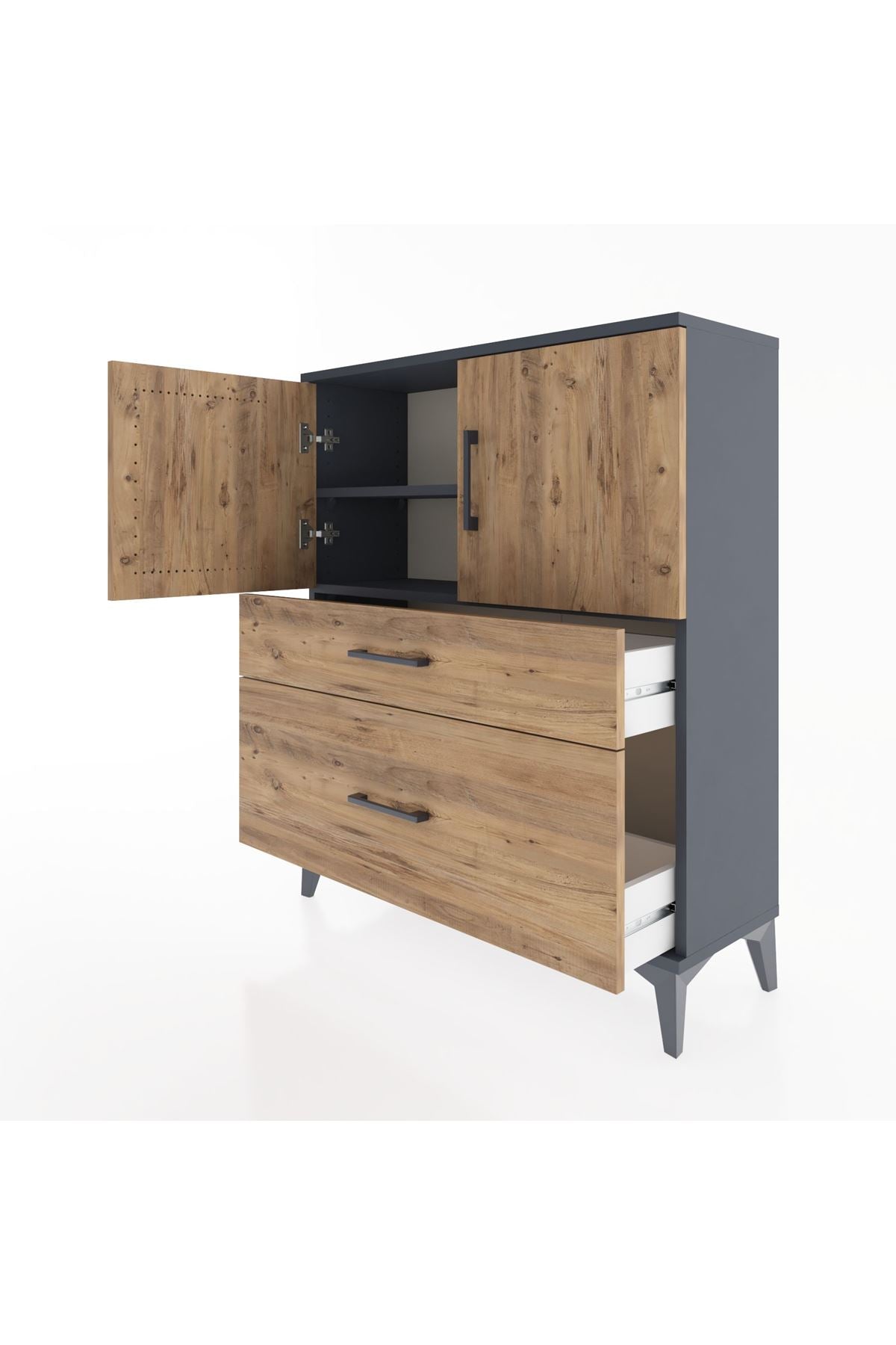 Arges Şifonyer 2 Raflı 2 Çekmeceli 2 Kapaklı 88x30x106 Antrasit-Çam