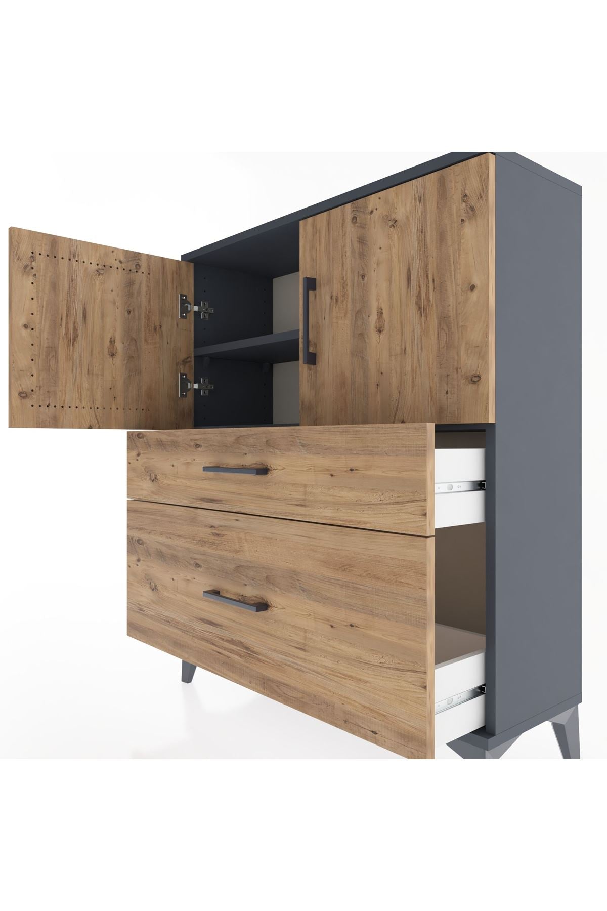 Arges Şifonyer 2 Raflı 2 Çekmeceli 2 Kapaklı 88x30x106 Antrasit-Çam