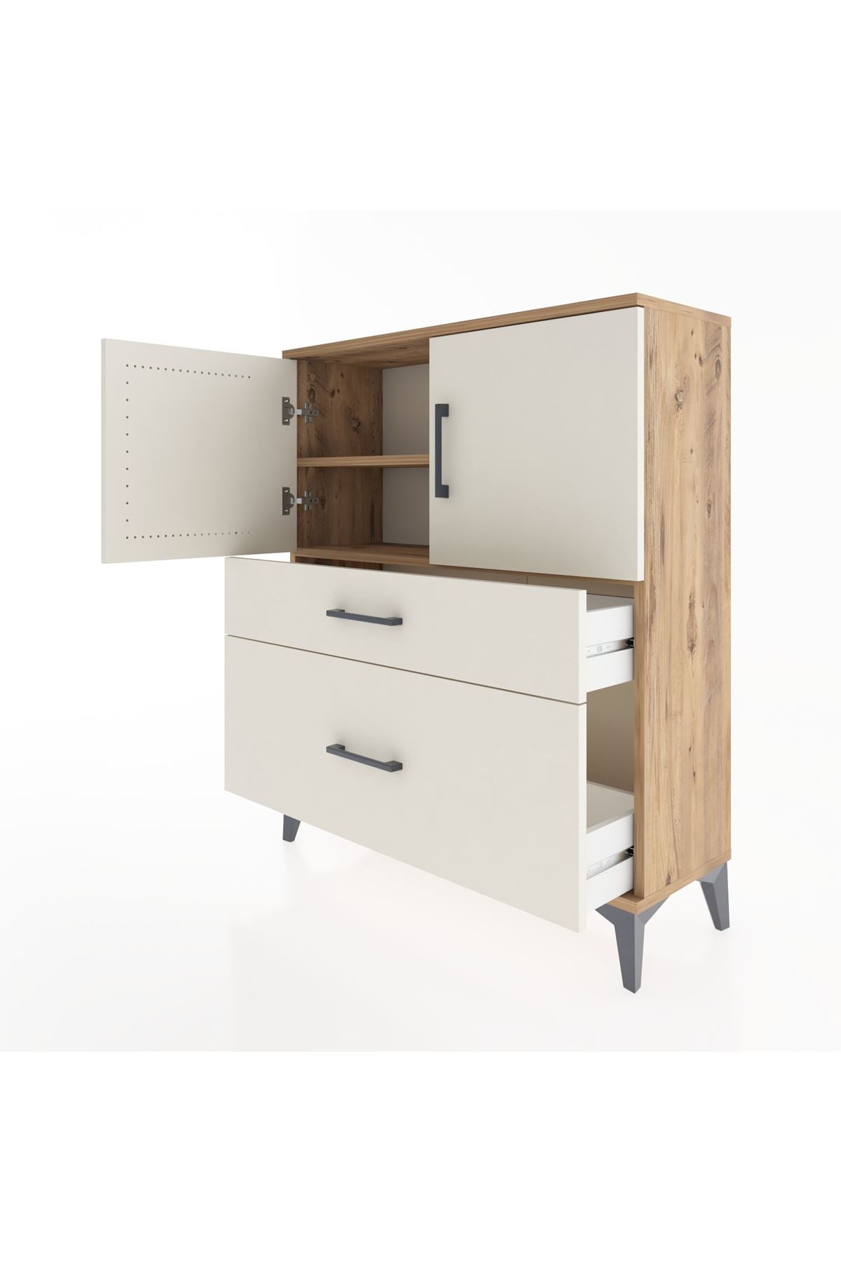 Arges Şifonyer 2 Raflı 2 Çekmeceli 2 Kapaklı 88x30x106 Çam-Aytaşı