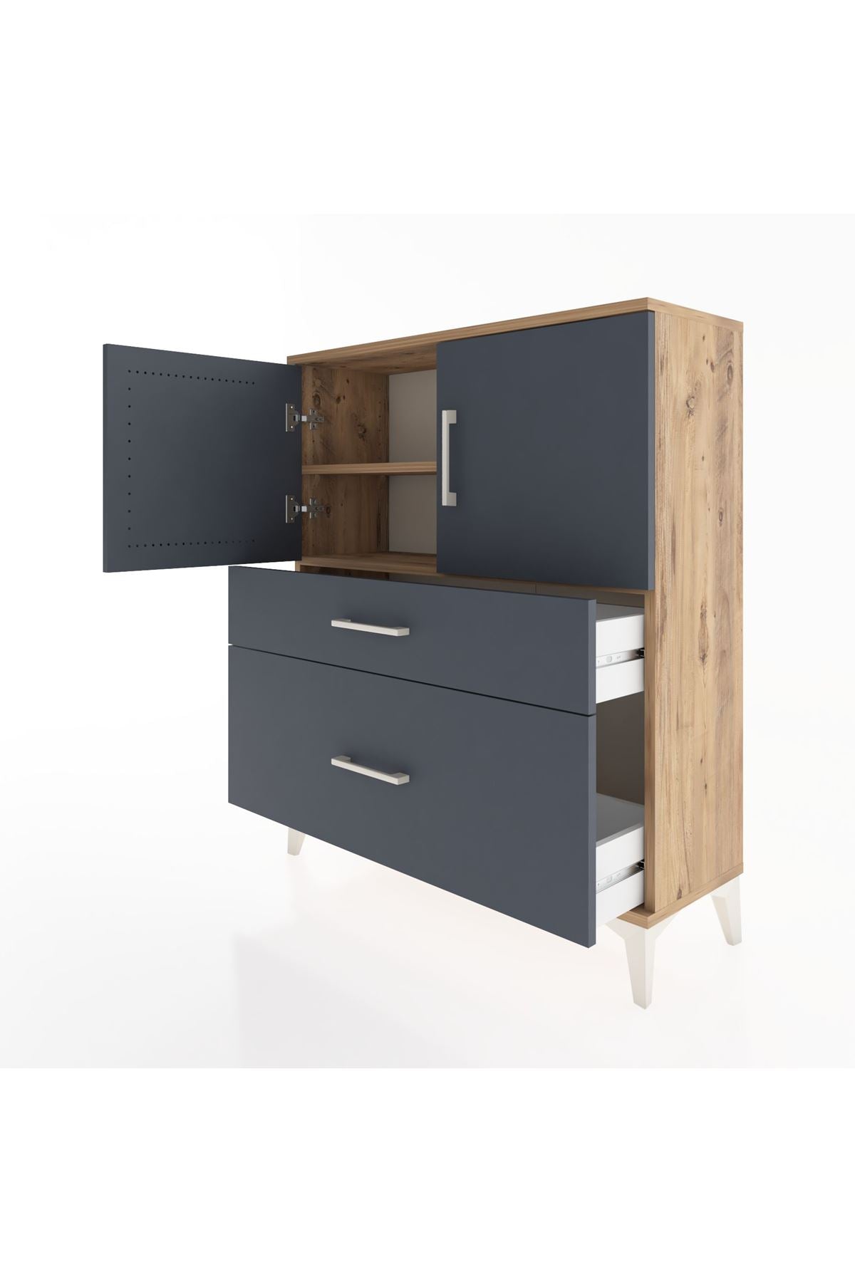 Arges Şifonyer 2 Raflı 2 Çekmeceli 2 Kapaklı 88x30x106 Çam-Antrasit