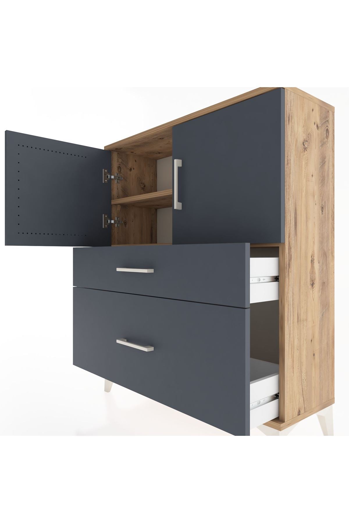 Arges Şifonyer 2 Raflı 2 Çekmeceli 2 Kapaklı 88x30x106 Çam-Antrasit