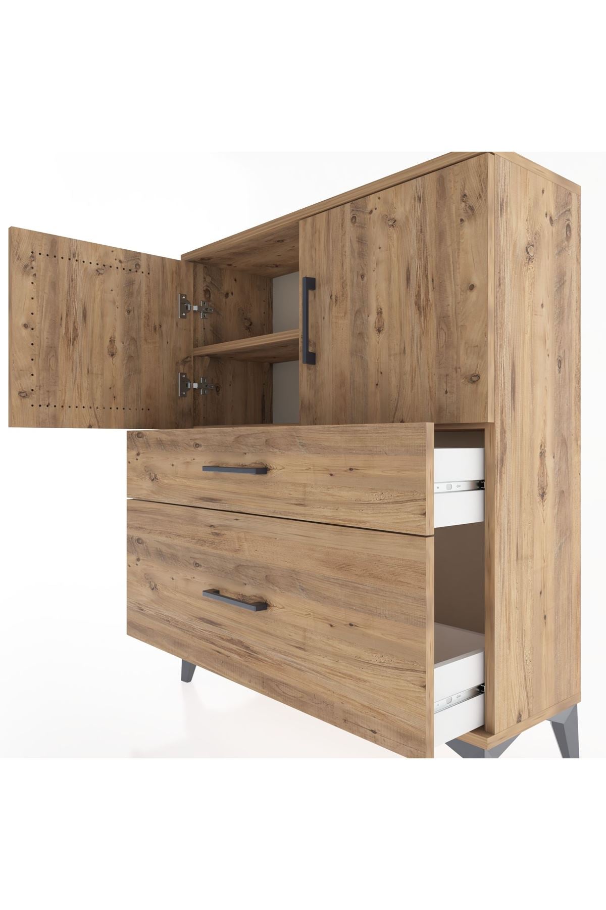 Arges Şifonyer 2 Raflı 2 Çekmeceli 2 Kapaklı 88x30x106 Çam-Çam