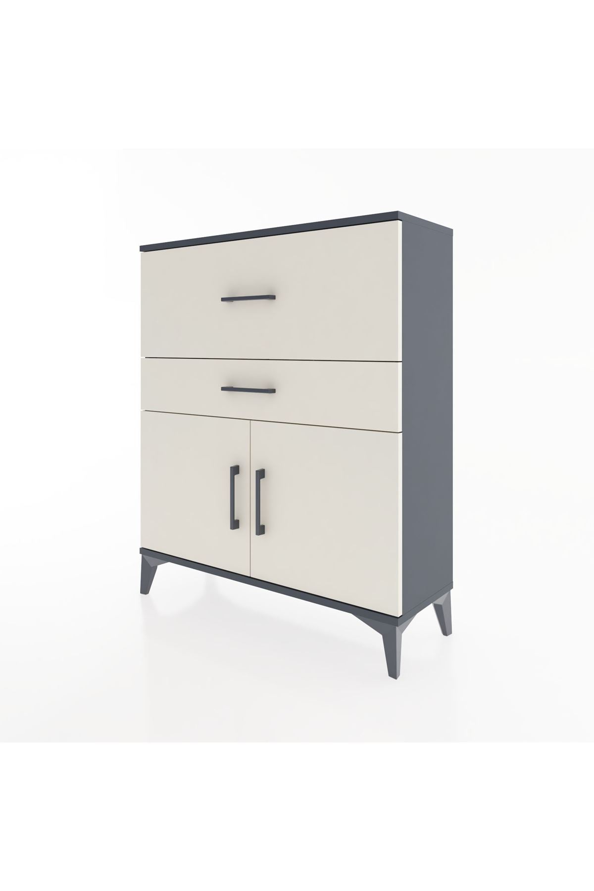 Arges Şifonyer Tek Raflı 2 Çekmeceli 2 Kapaklı 88x30x106 Antrasit-Aytaşı