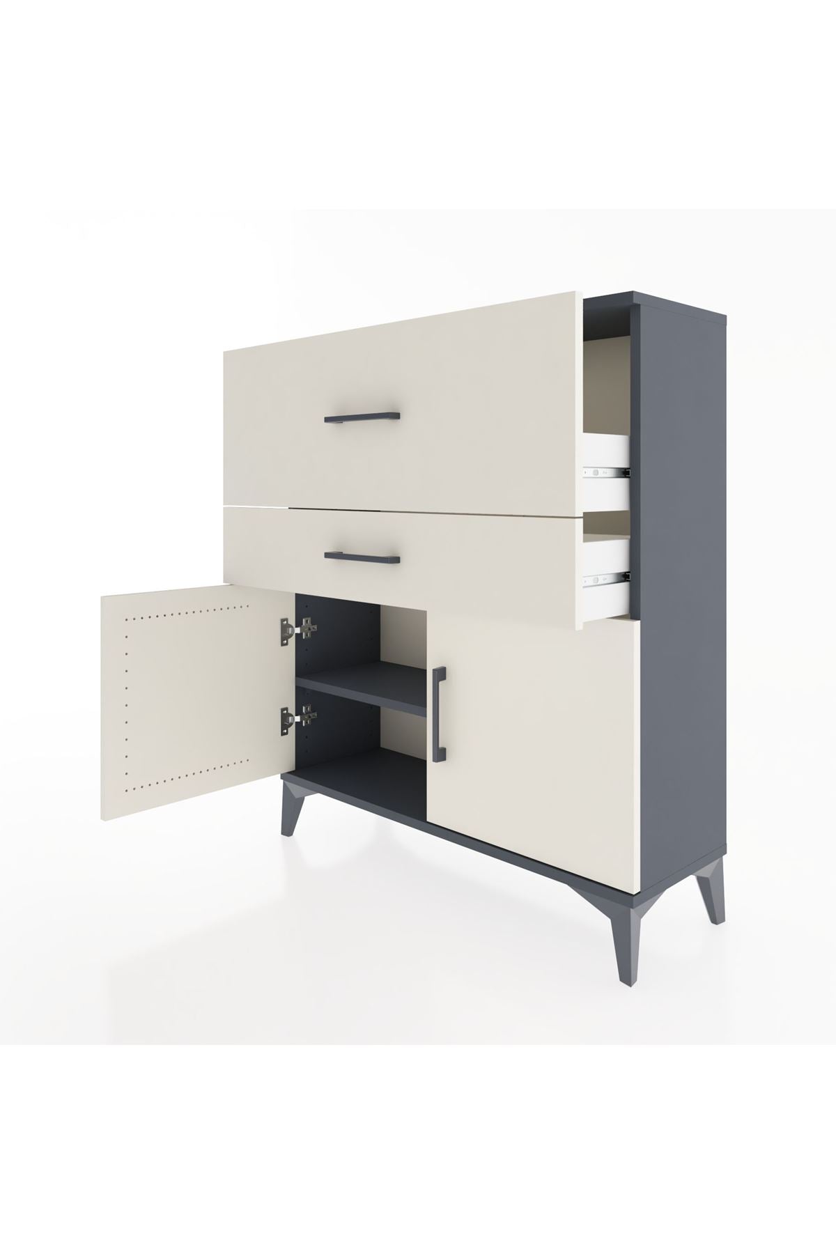 Arges Şifonyer Tek Raflı 2 Çekmeceli 2 Kapaklı 88x30x106 Antrasit-Aytaşı