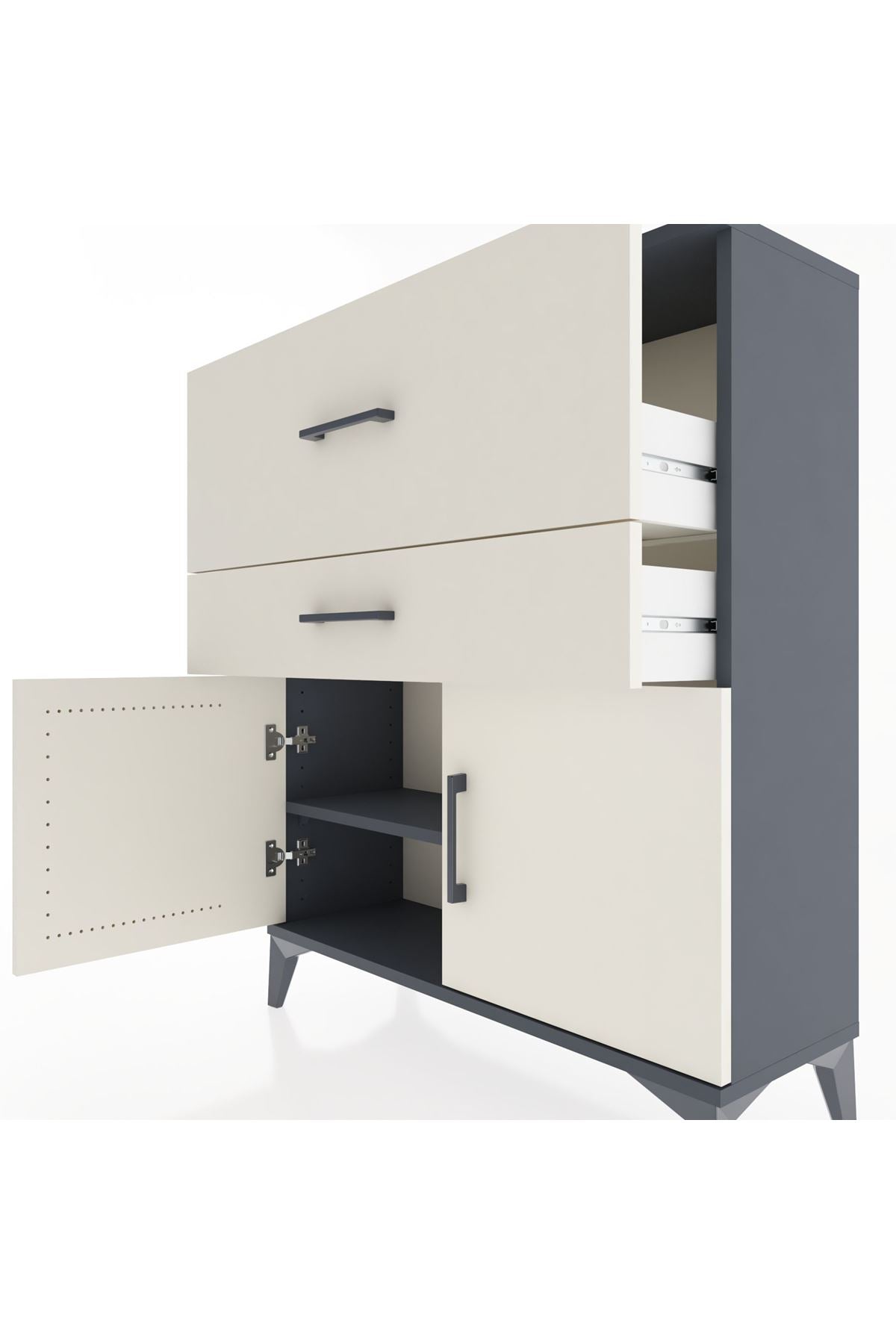 Arges Şifonyer Tek Raflı 2 Çekmeceli 2 Kapaklı 88x30x106 Antrasit-Aytaşı