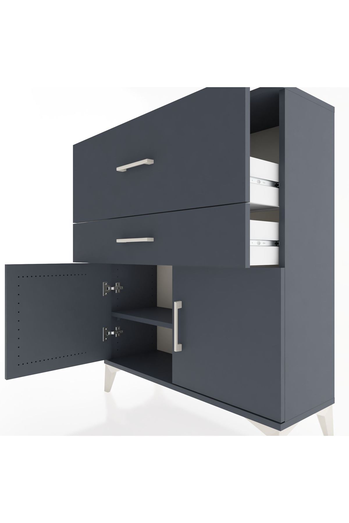 Arges Şifonyer Tek Raflı 2 Çekmeceli 2 Kapaklı 88x30x106 Antrasit-Antrasit