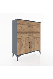 Arges Şifonyer Tek Raflı 2 Çekmeceli 2 Kapaklı 88x30x106 Antrasit-Çam