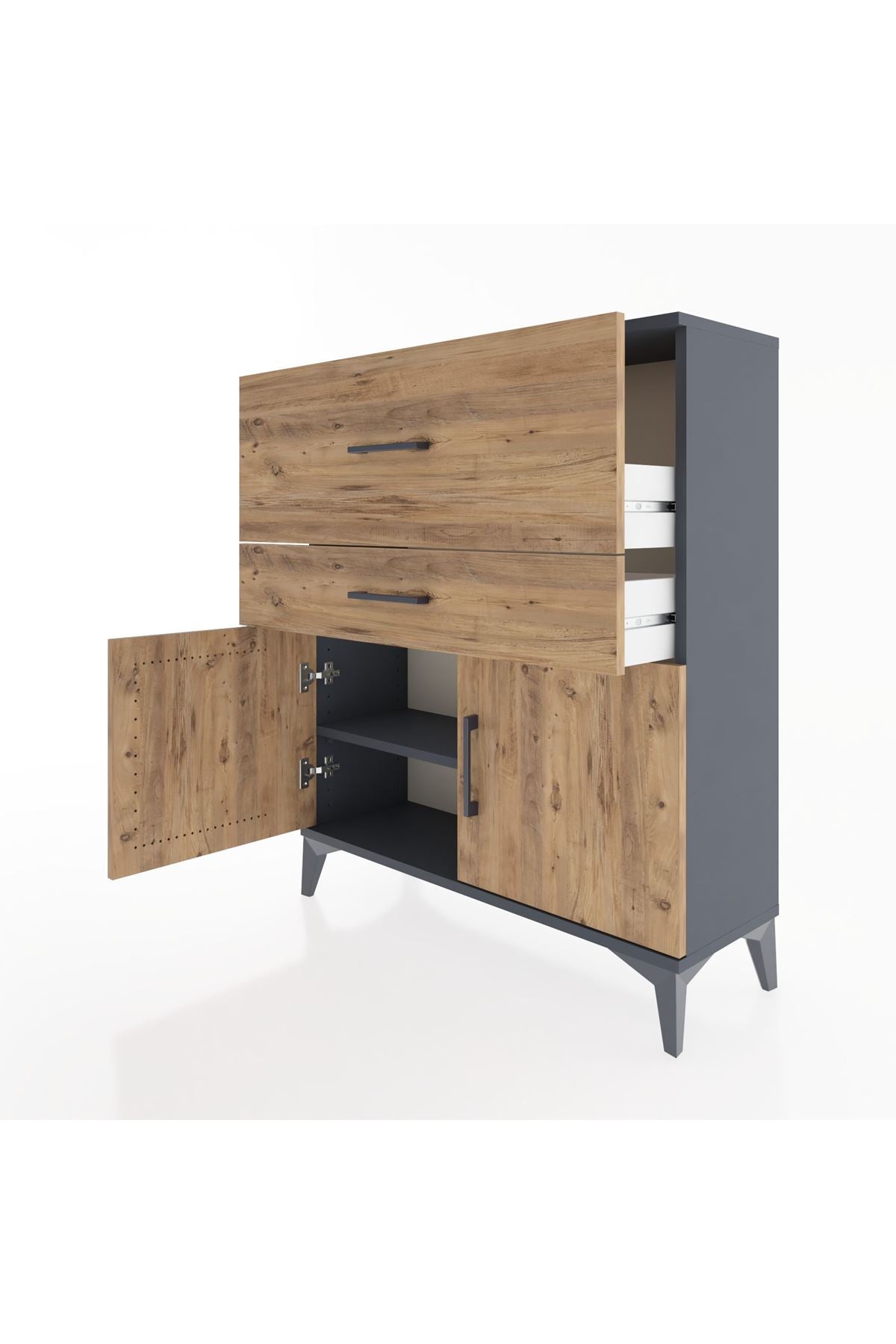 Arges Şifonyer Tek Raflı 2 Çekmeceli 2 Kapaklı 88x30x106 Antrasit-Çam