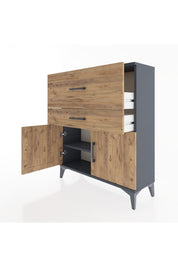 Arges Şifonyer Tek Raflı 2 Çekmeceli 2 Kapaklı 88x30x106 Antrasit-Çam