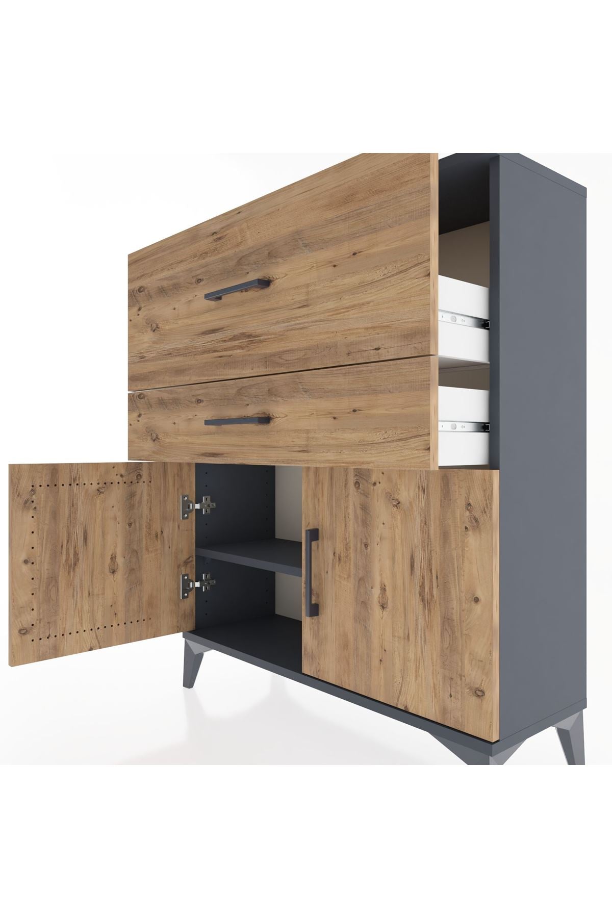 Arges Şifonyer Tek Raflı 2 Çekmeceli 2 Kapaklı 88x30x106 Antrasit-Çam