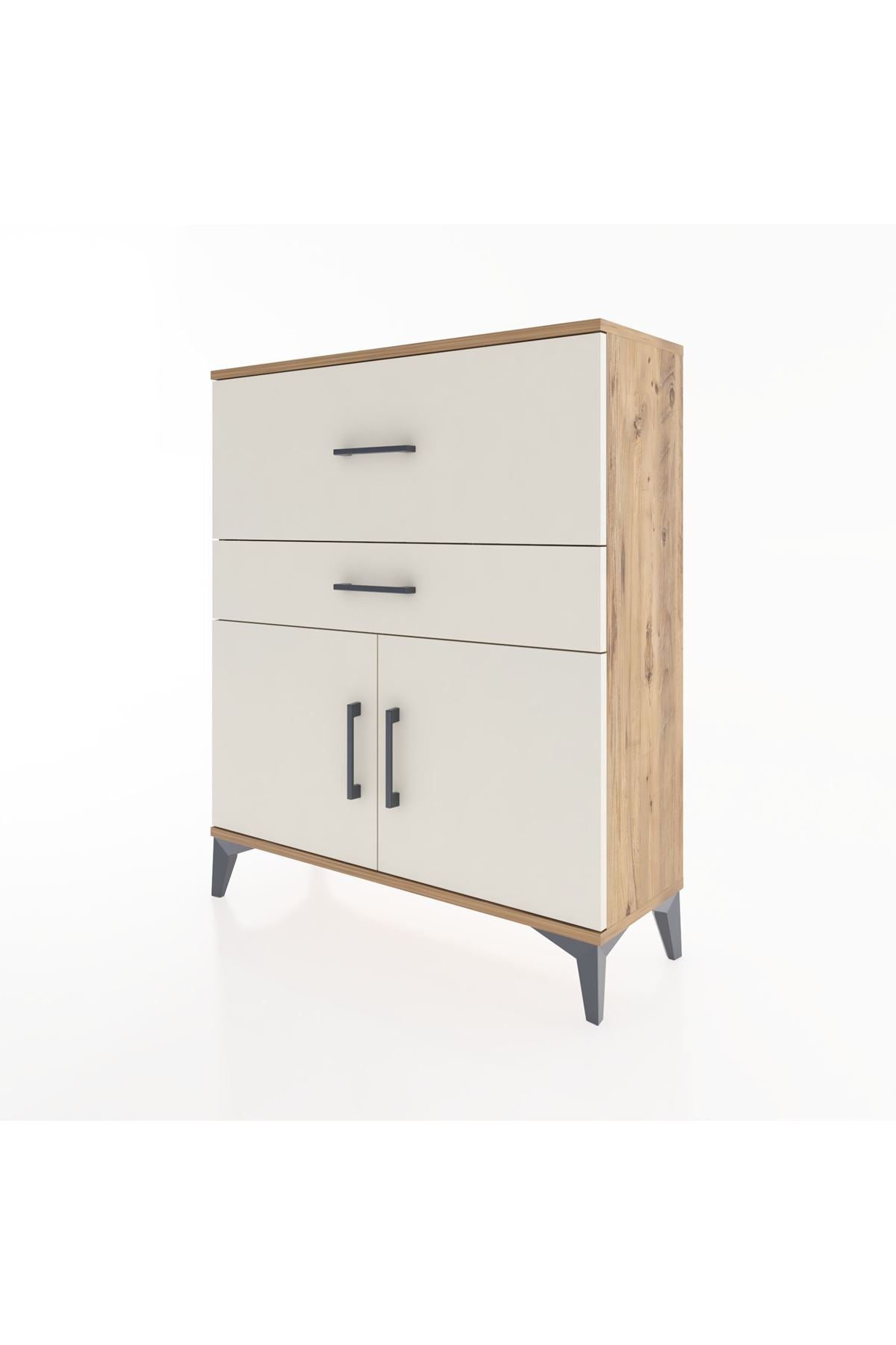 Arges Şifonyer Tek Raflı 2 Çekmeceli 2 Kapaklı 88x30x106 Çam-Aytaşı