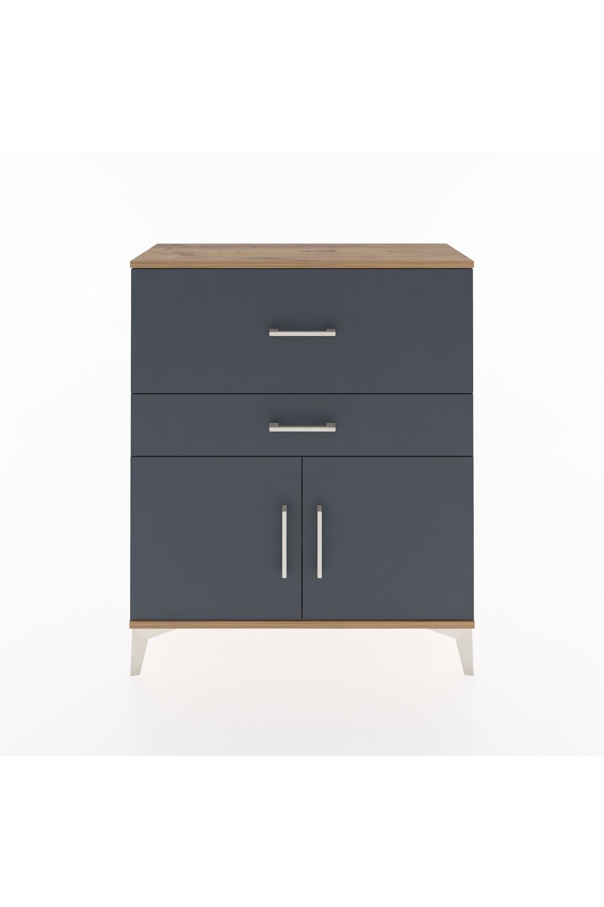 Arges Şifonyer Tek Raflı 2 Çekmeceli 2 Kapaklı 88x30x106 Çam-Antrasit