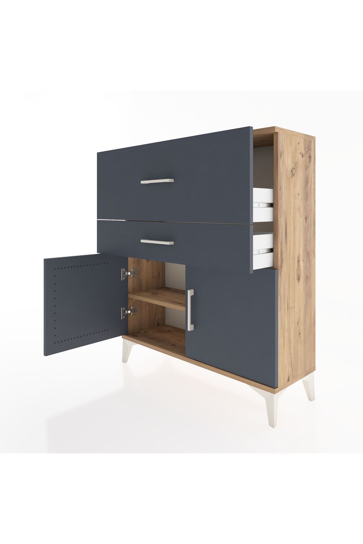 Arges Şifonyer Tek Raflı 2 Çekmeceli 2 Kapaklı 88x30x106 Çam-Antrasit