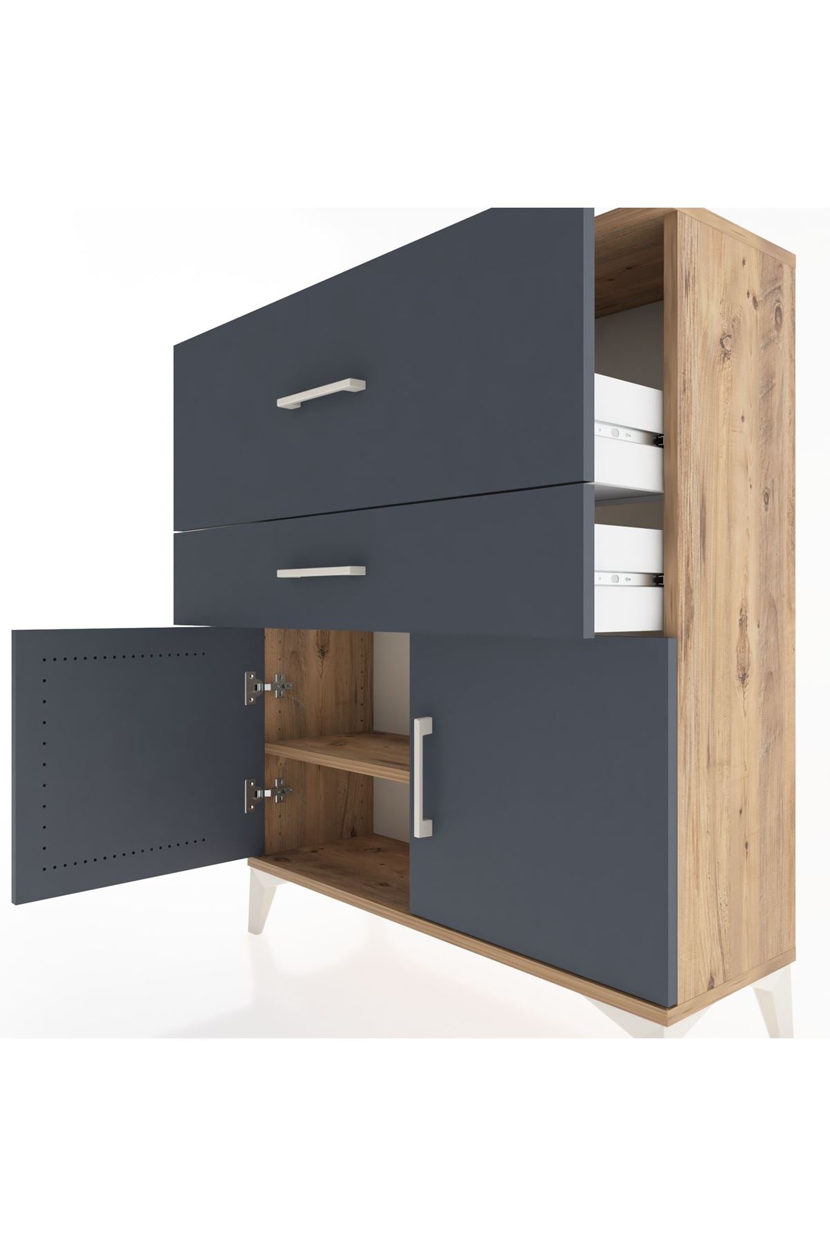 Arges Şifonyer Tek Raflı 2 Çekmeceli 2 Kapaklı 88x30x106 Çam-Antrasit