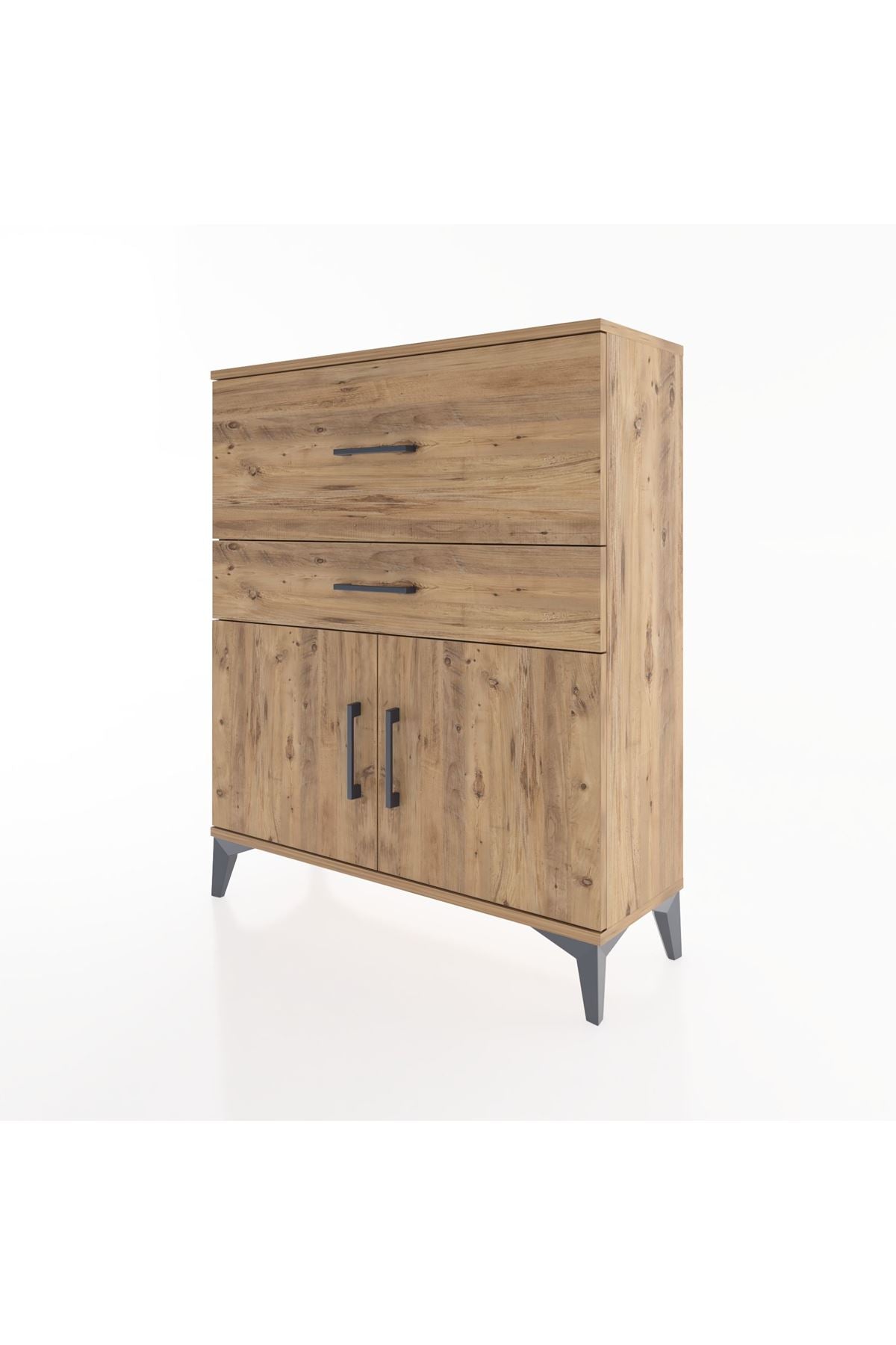 Arges Şifonyer Tek Raflı 2 Çekmeceli 2 Kapaklı 88x30x106 Çam-Çam