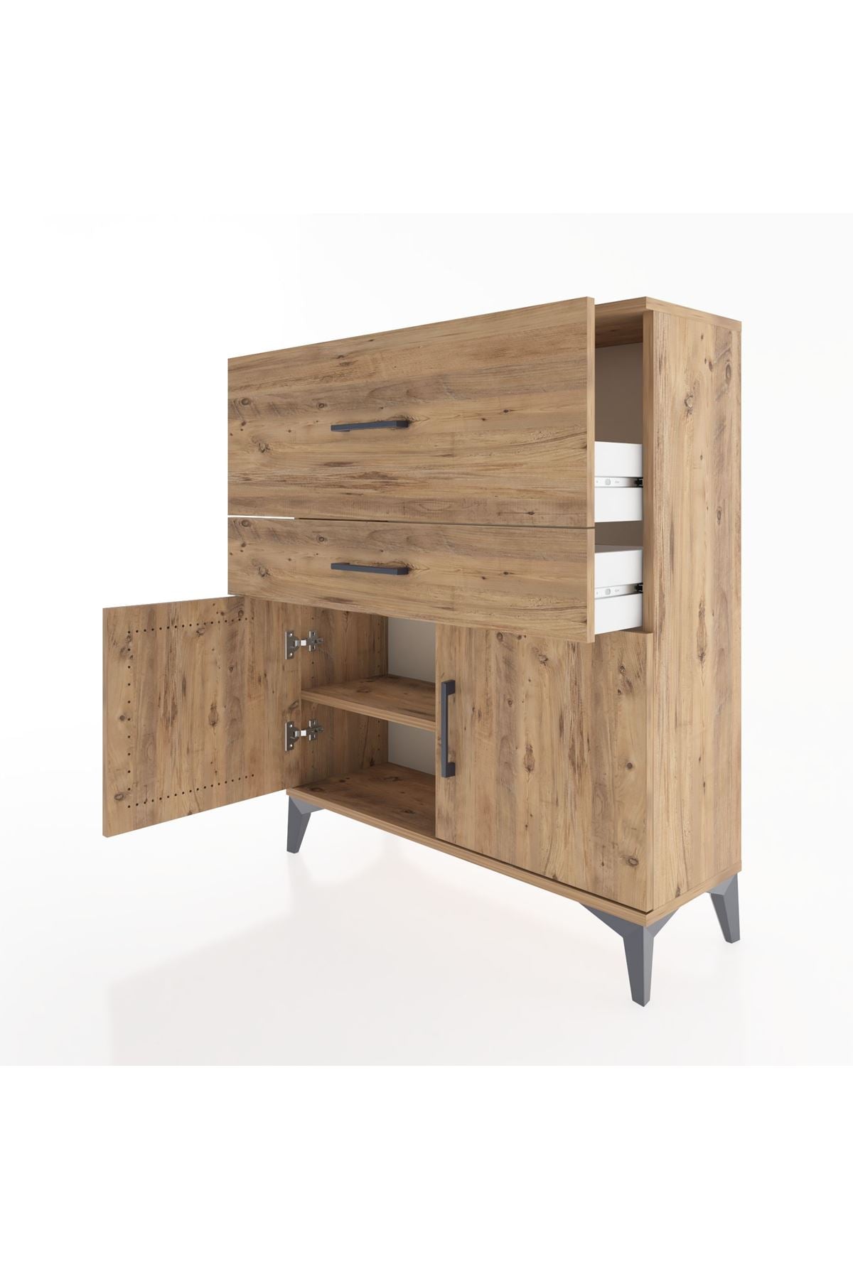 Arges Şifonyer Tek Raflı 2 Çekmeceli 2 Kapaklı 88x30x106 Çam-Çam