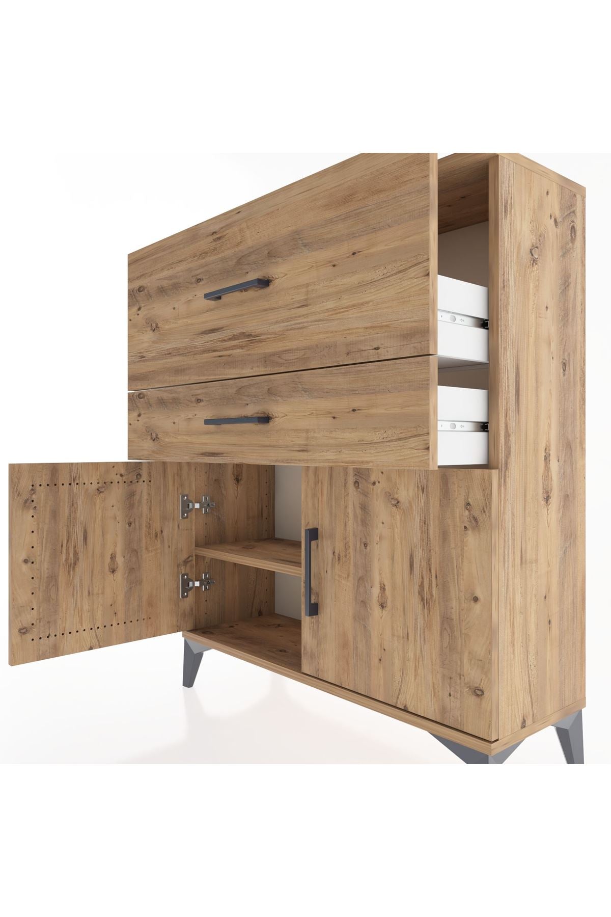 Arges Şifonyer Tek Raflı 2 Çekmeceli 2 Kapaklı 88x30x106 Çam-Çam