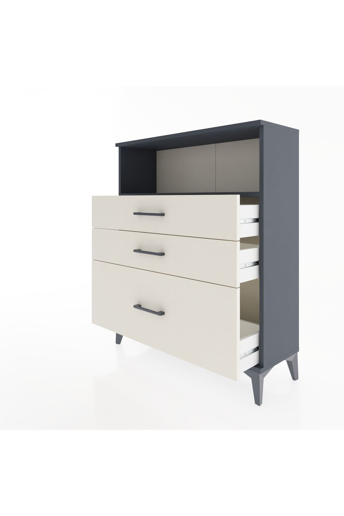 Arges Şifonyer Tek Raflı 3 Çekmeceli 88x30x106 Antrasit-Aytaşı