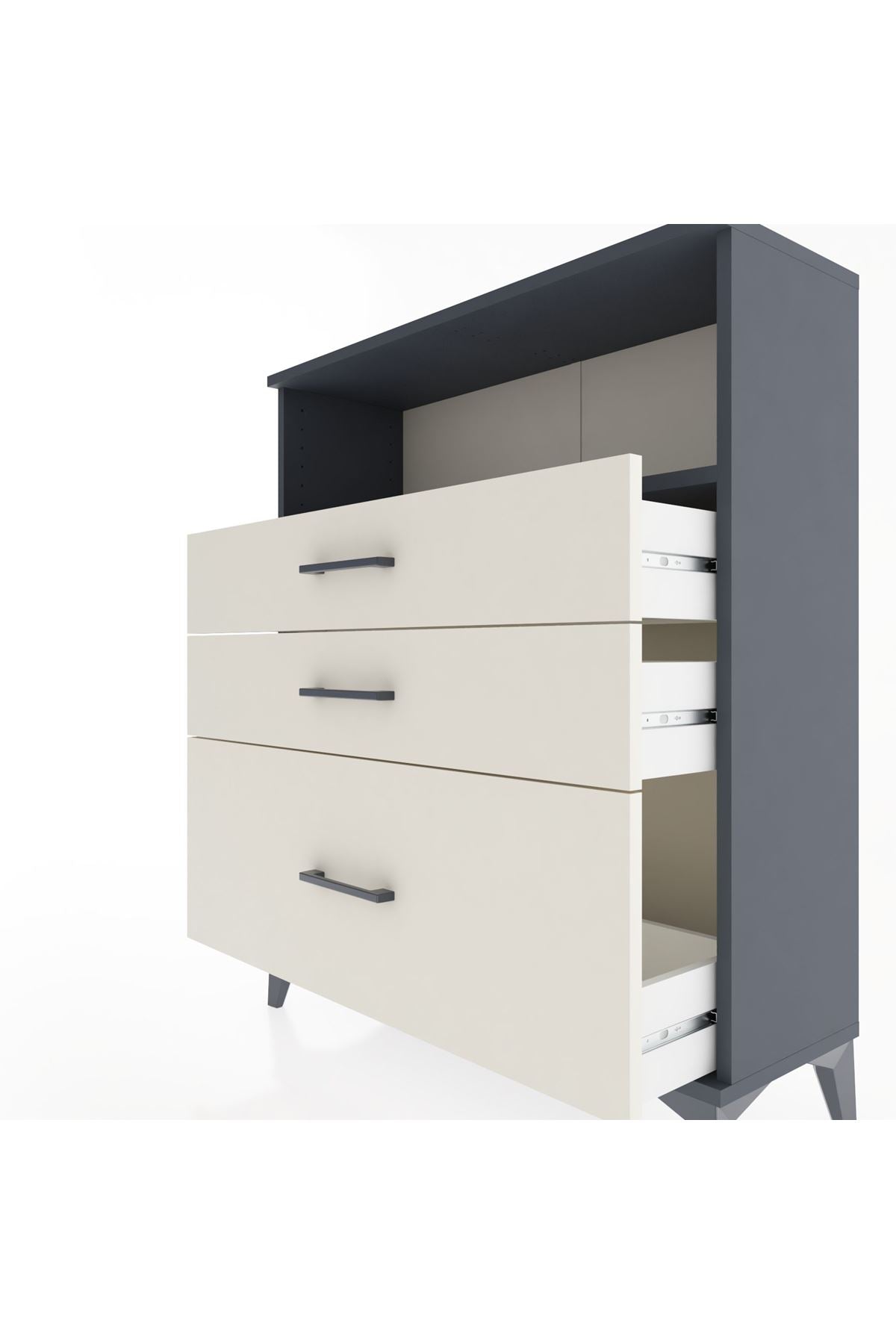 Arges Şifonyer Tek Raflı 3 Çekmeceli 88x30x106 Antrasit-Aytaşı