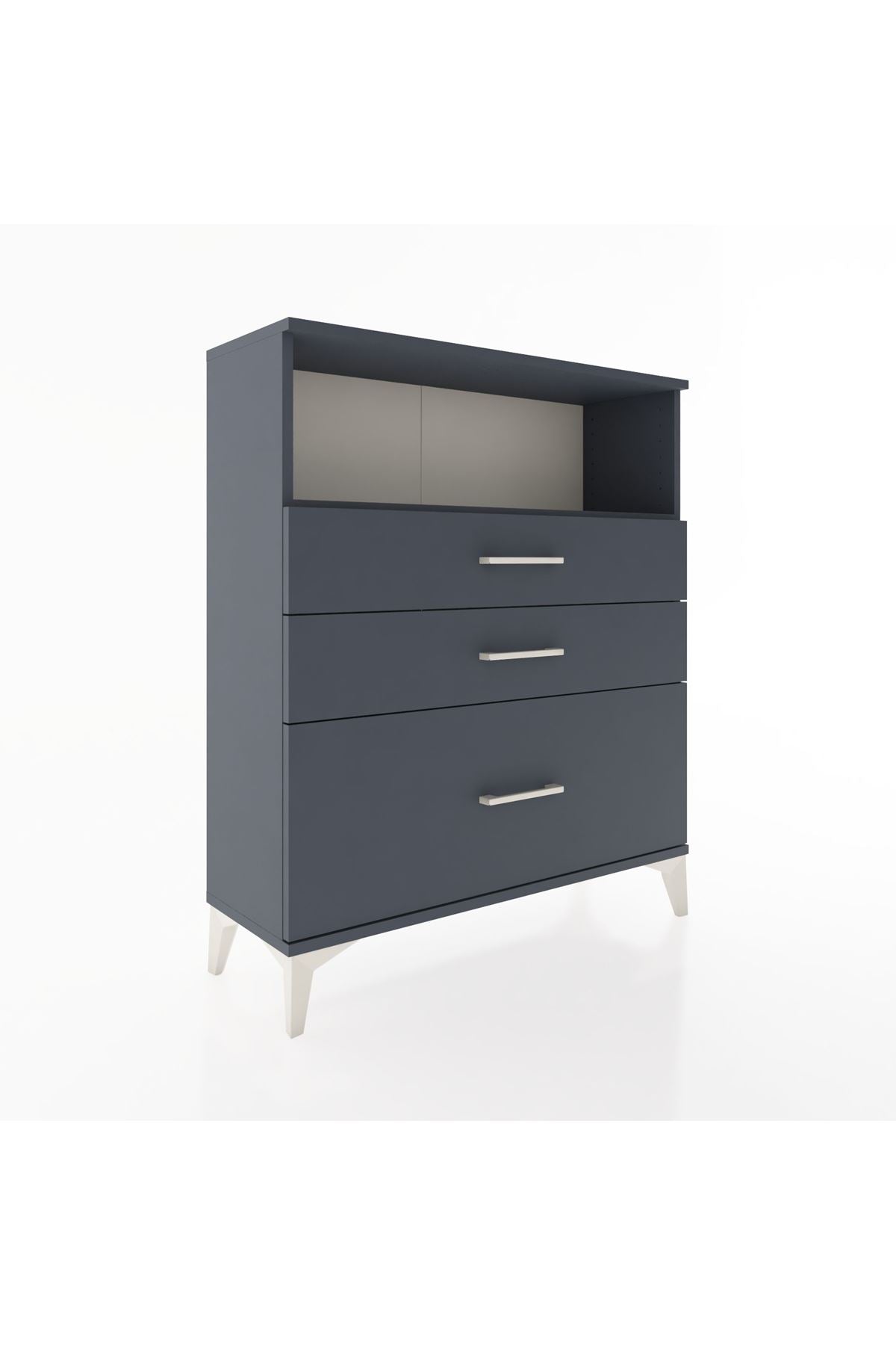 Arges Şifonyer Tek Raflı 3 Çekmeceli 88x30x106 Antrasit-Antrasit