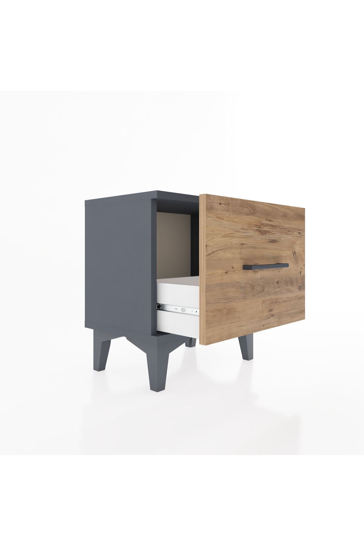 Arges Komodin Tek Çekmeceli 44x30x48 Antrasit-Çam