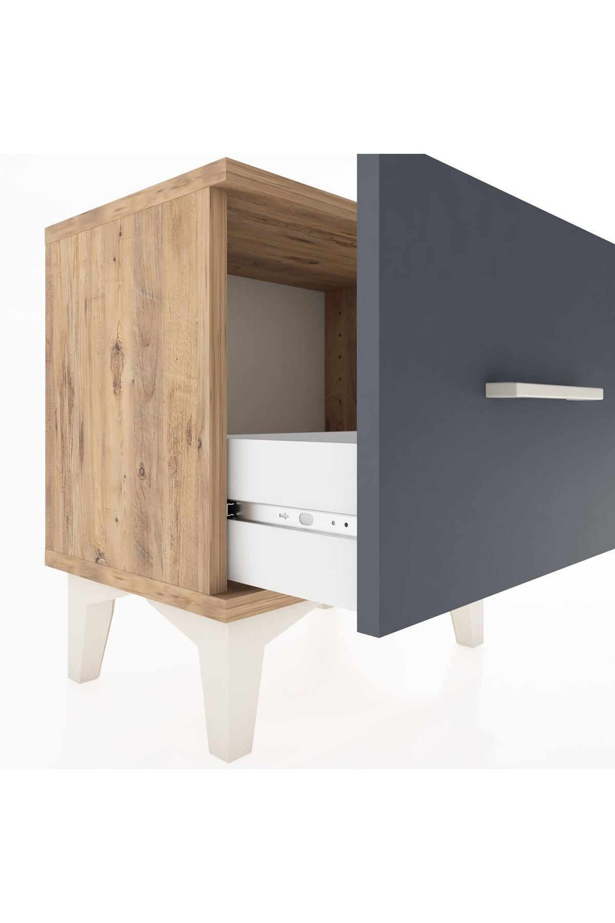 Arges Komodin Tek Çekmeceli 44x30x48 Çam-Antrasit