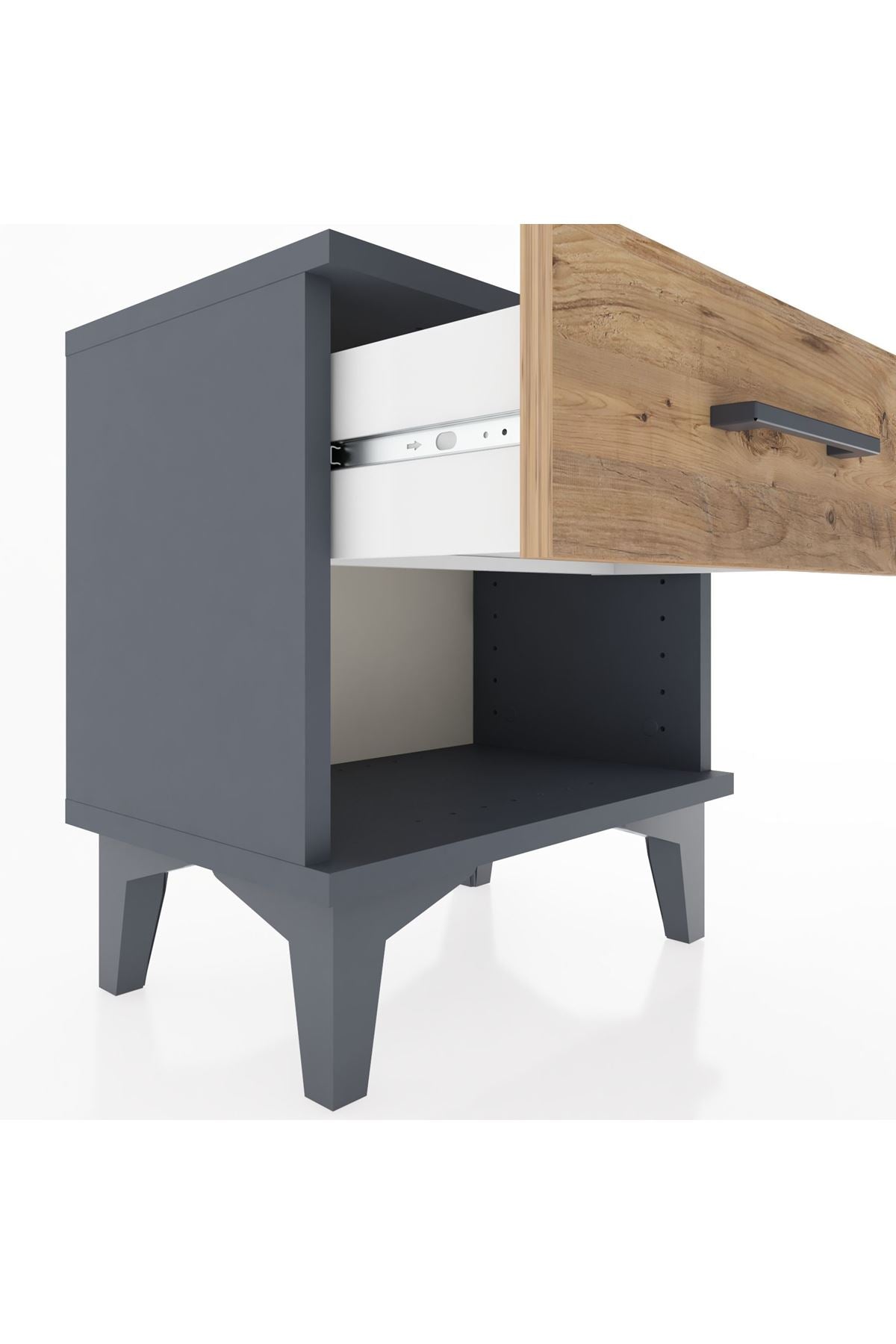 Arges Komodin Tek Çekmeceli 44x30x48 Antrasit-Çam