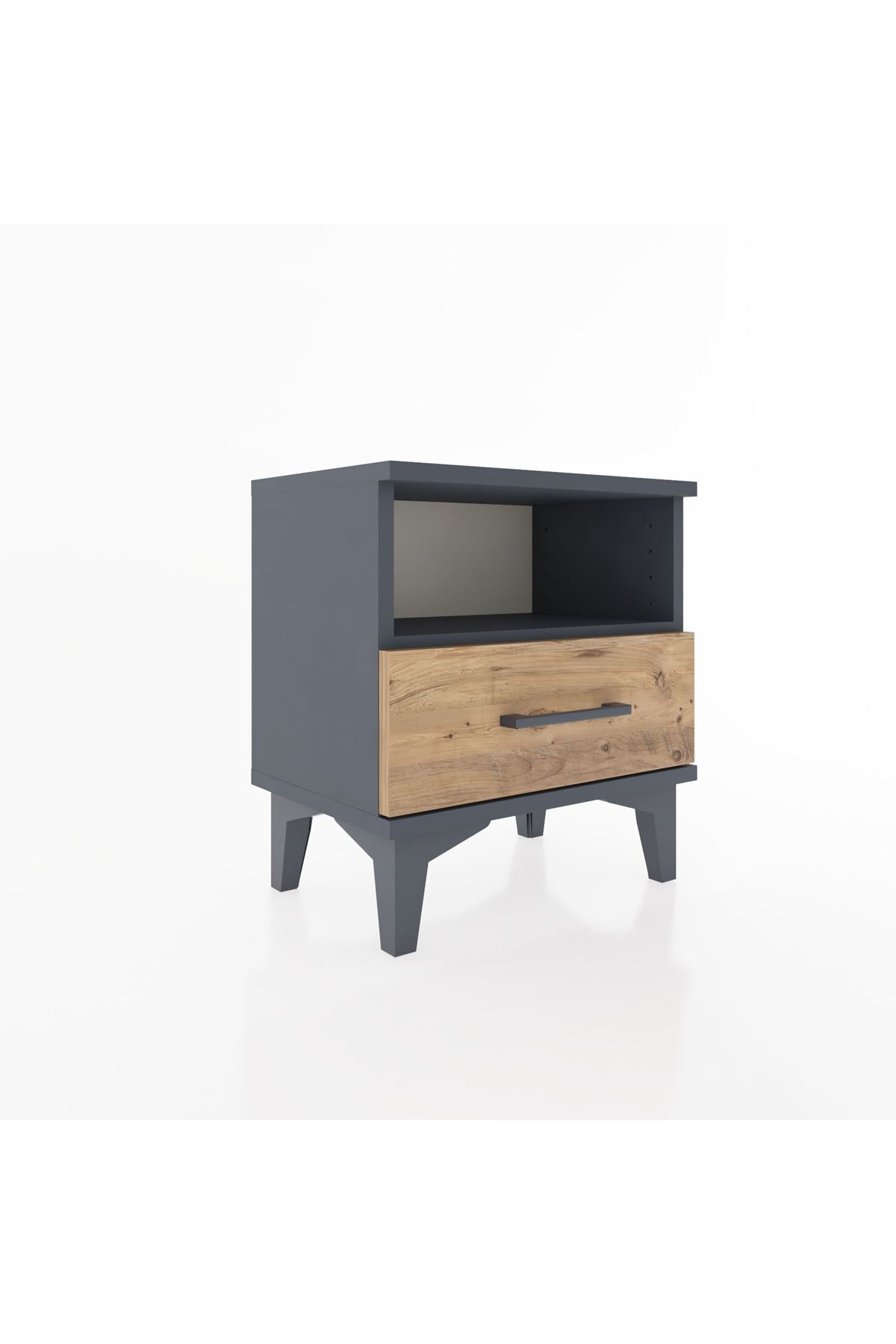 Arges Komodin Tek Raflı Tek Çekmeceli 44x30x48 Antrasit-Çam