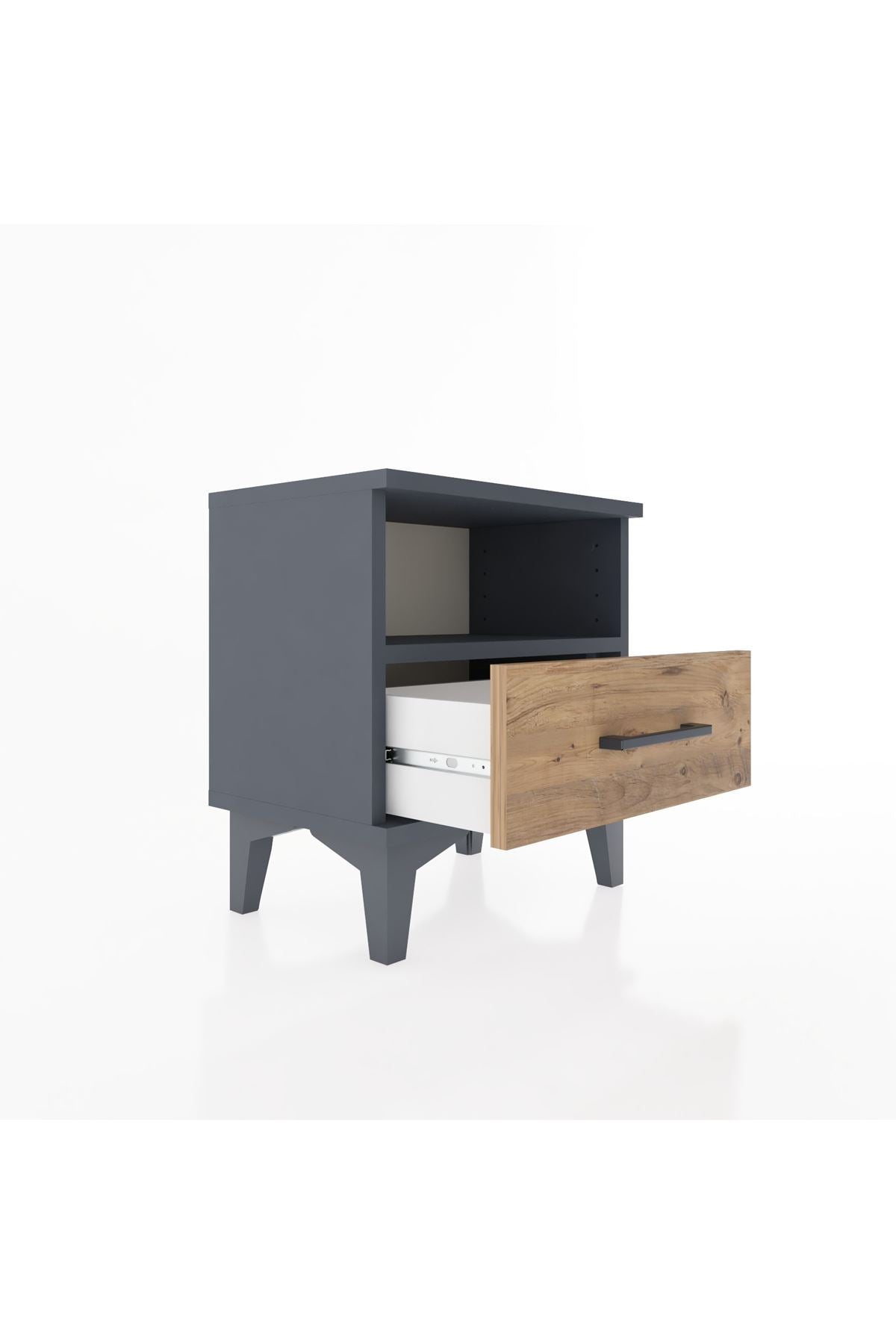 Arges Komodin Tek Raflı Tek Çekmeceli 44x30x48 Antrasit-Çam