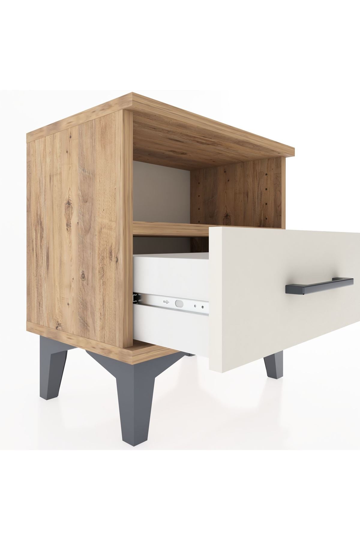 Arges Komodin Tek Raflı Tek Çekmeceli 44x30x48 Çam-Aytaşı