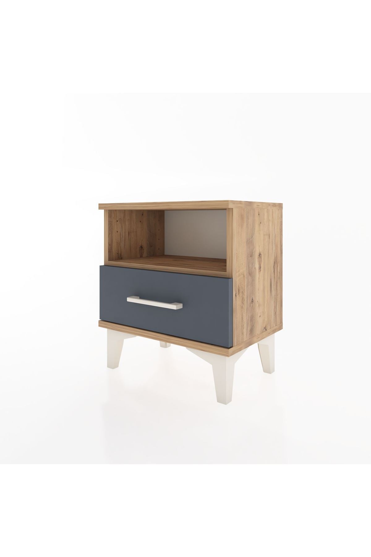 Arges Komodin Tek Raflı Tek Çekmeceli 44x30x48 Çam-Antrasit