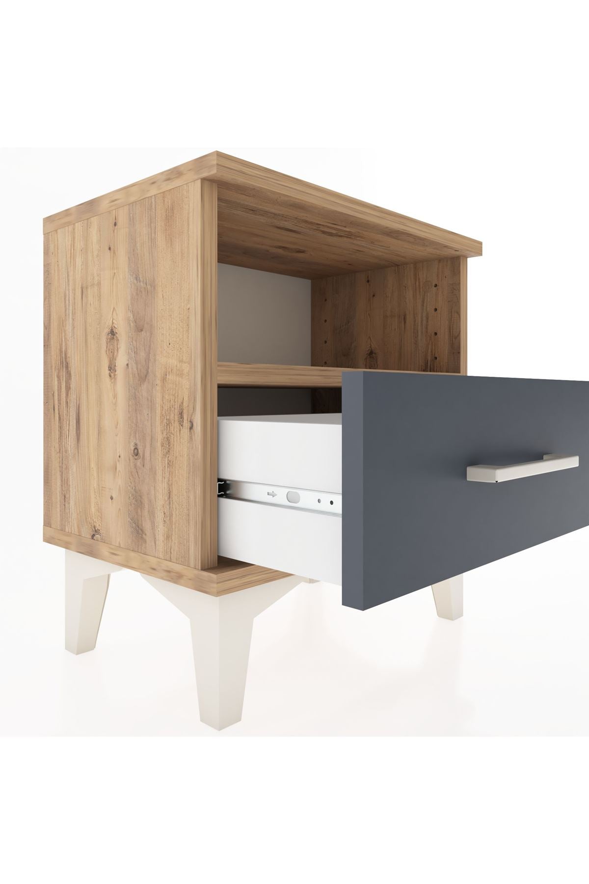 Arges Komodin Tek Raflı Tek Çekmeceli 44x30x48 Çam-Antrasit