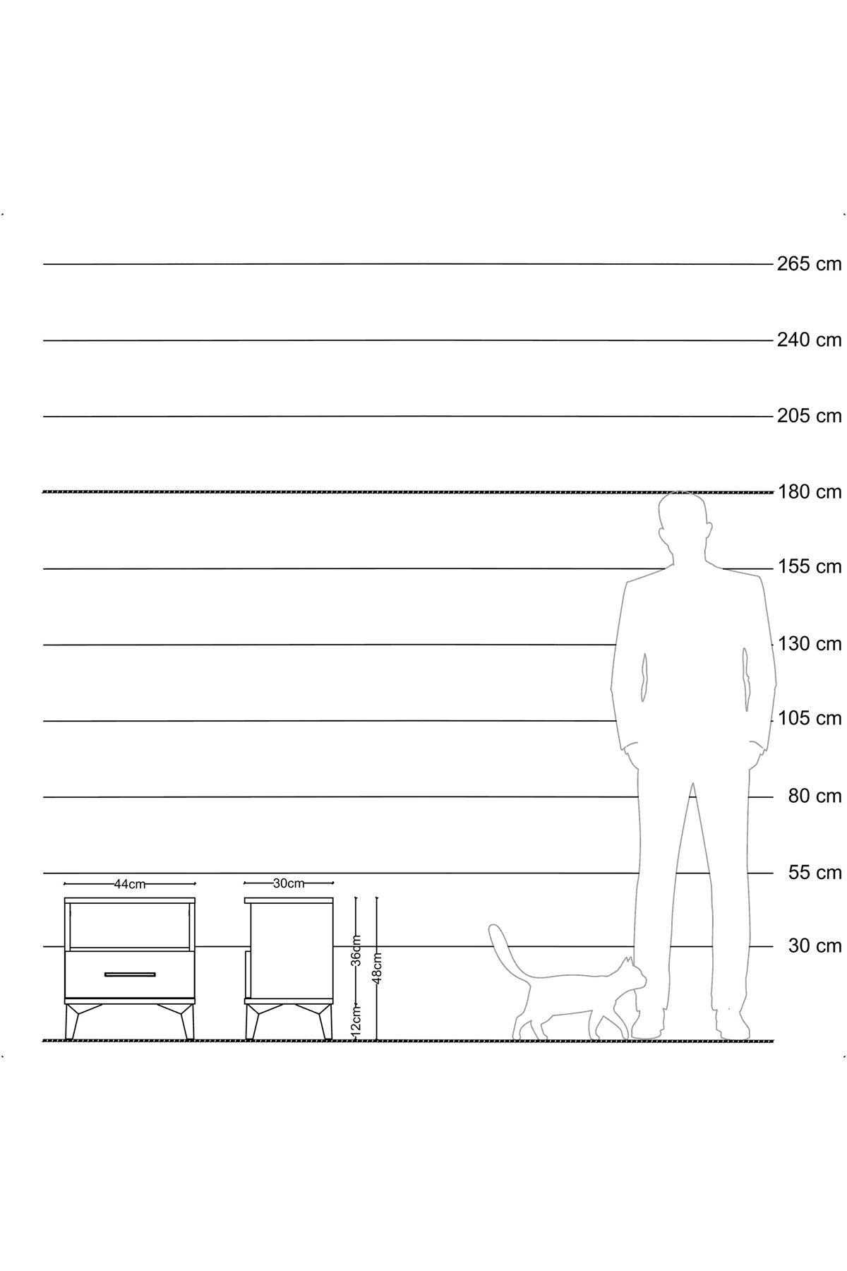 Arges Komodin Tek Raflı Tek Çekmeceli 44x30x48 Çam-Antrasit