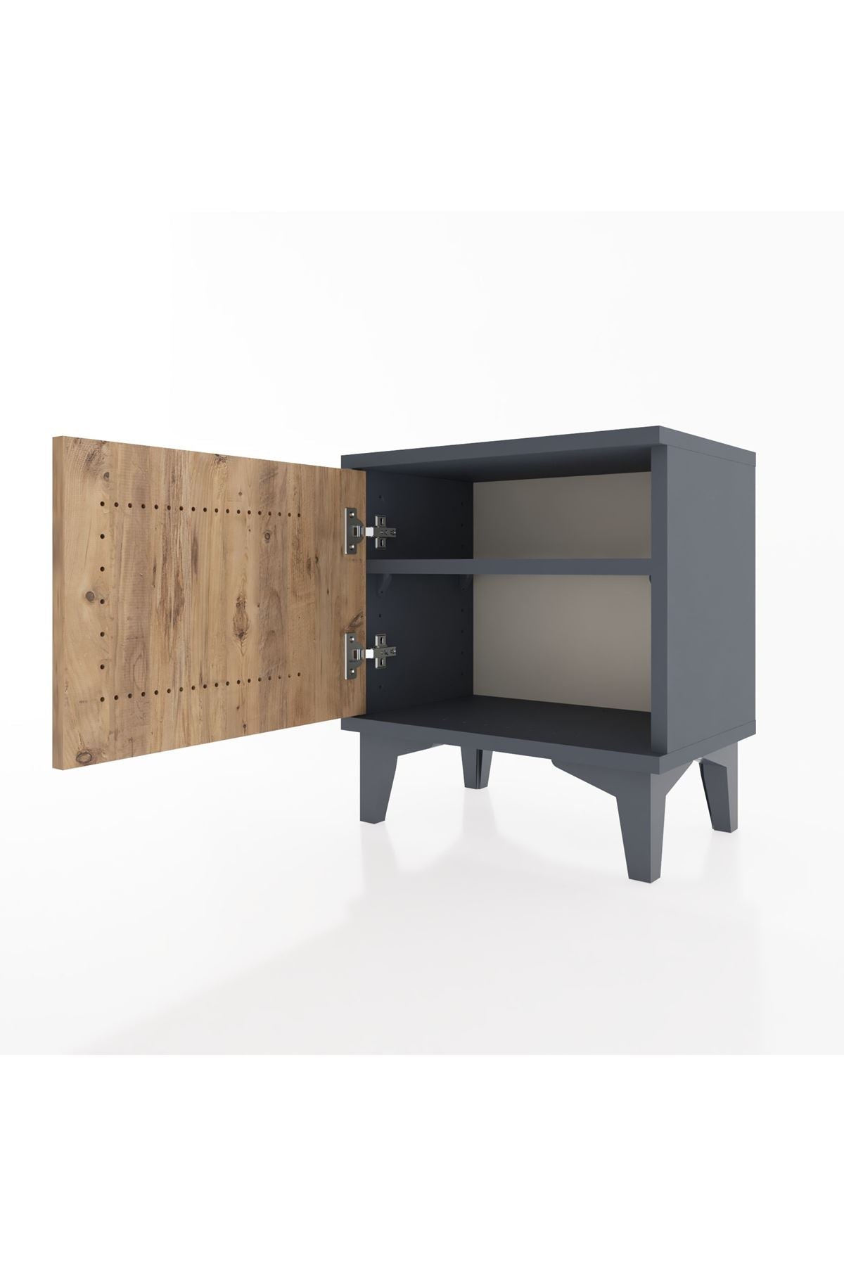 Arges Komodin Tek Raflı Tek Kapaklı 44x30x48 Antrasit-Çam