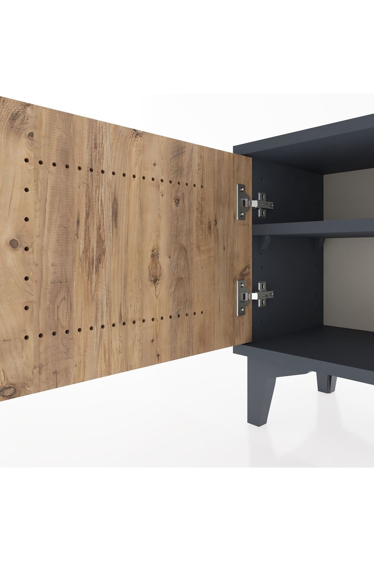 Arges Komodin Tek Raflı Tek Kapaklı 44x30x48 Antrasit-Çam