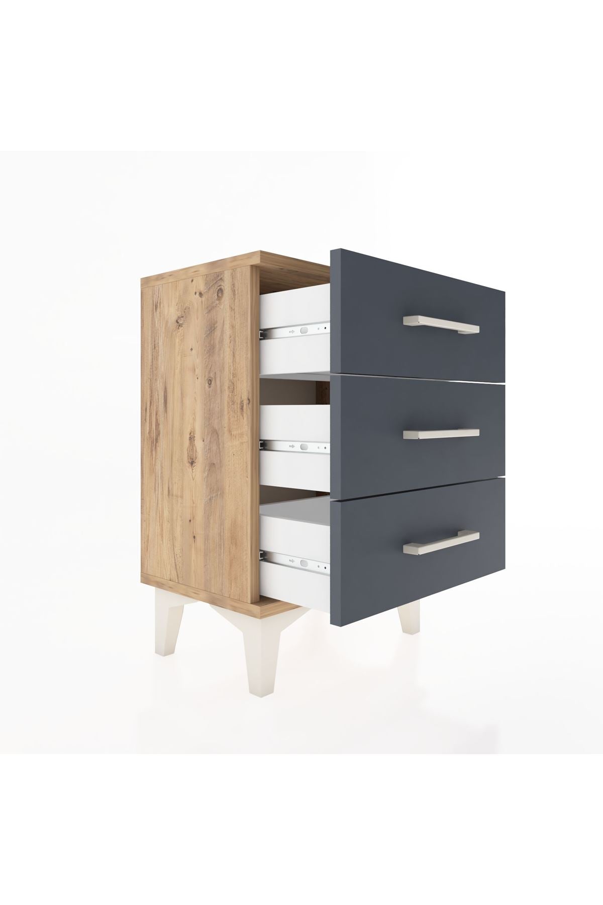 Arges Komodin 3 Çekmeceli 44x30x64 Çam-Antrasit